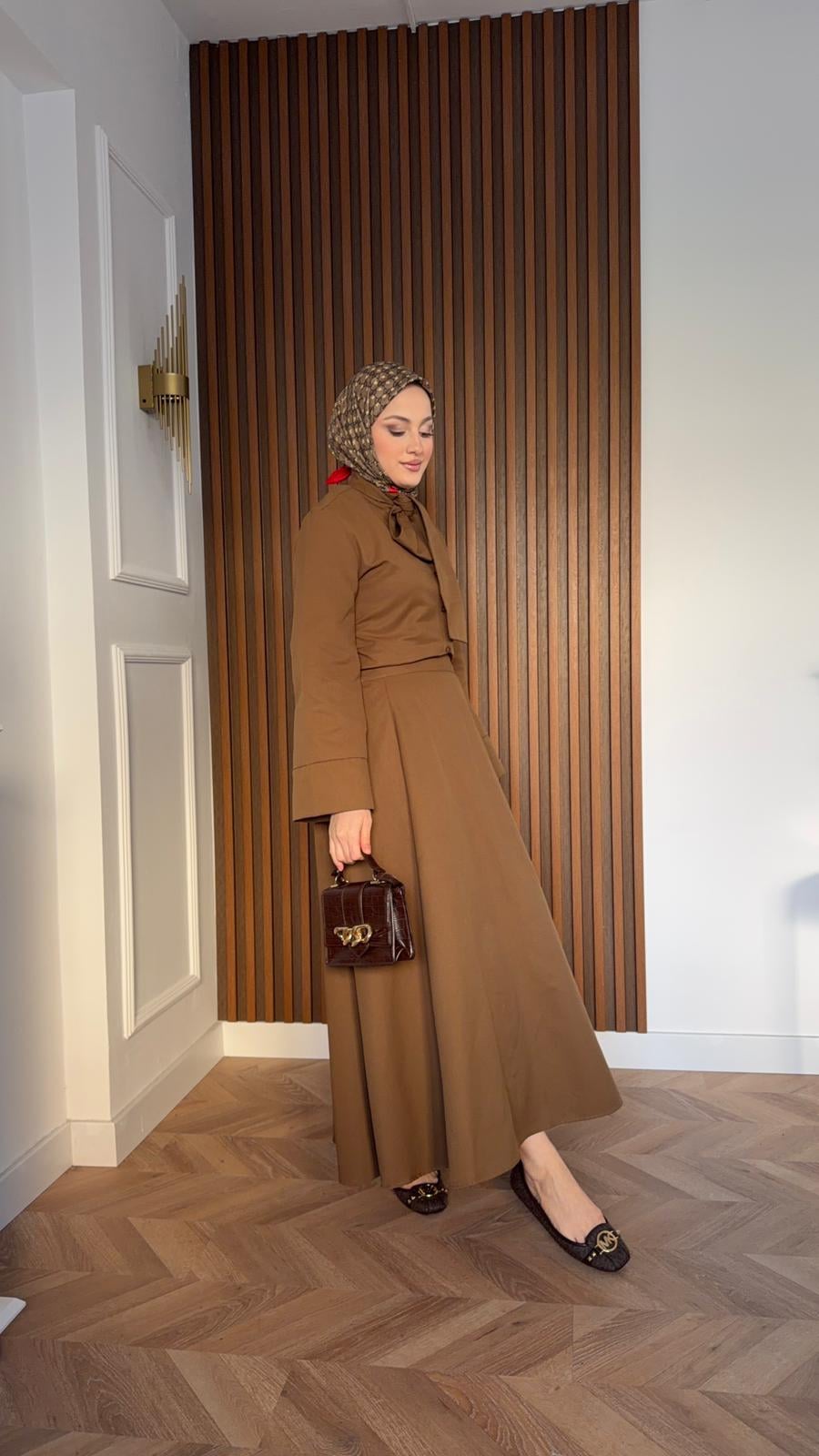 Waist-Tie Dress Skirt Set Oil Green