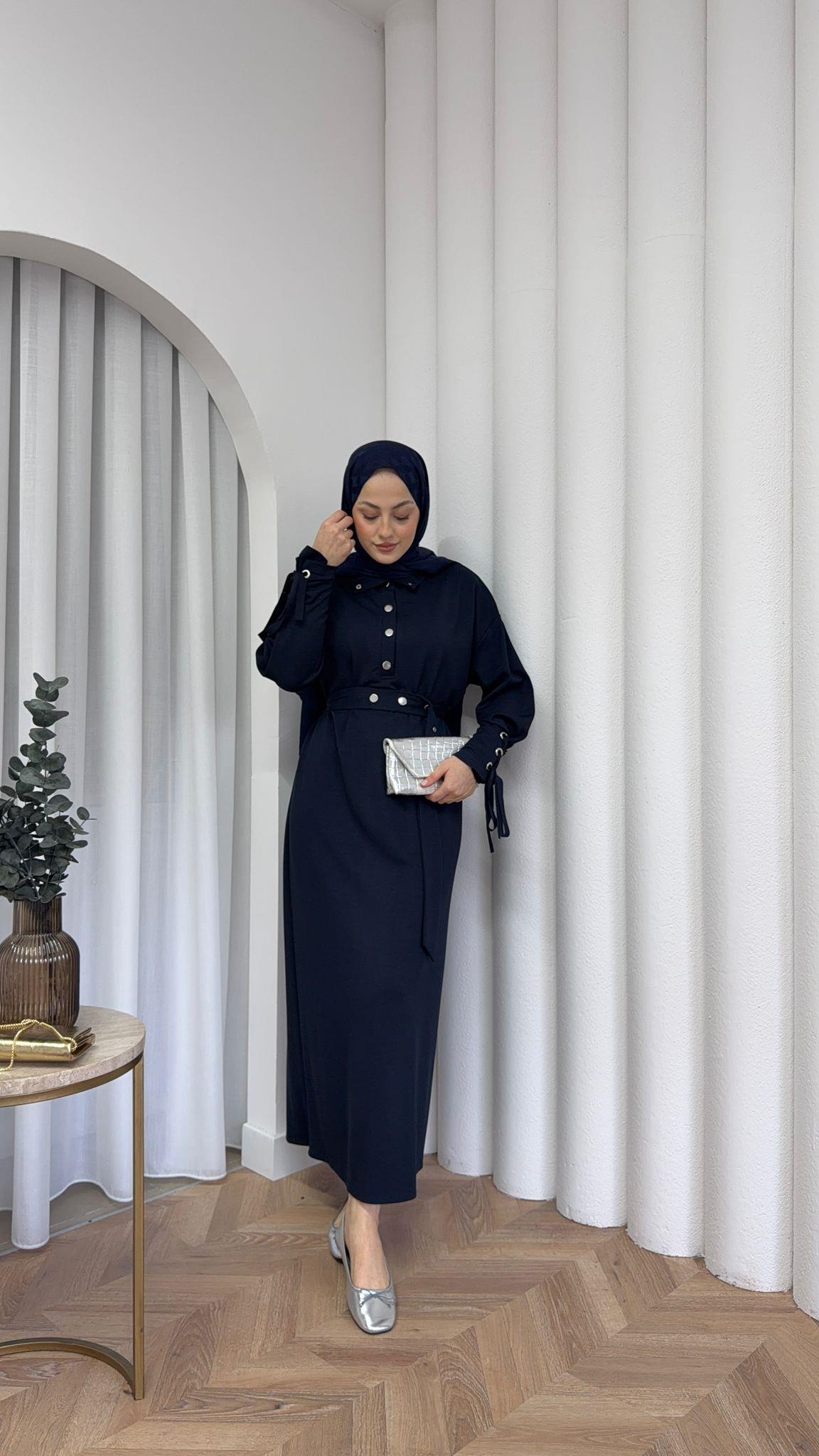 Button Detail Scuba Dress Navy