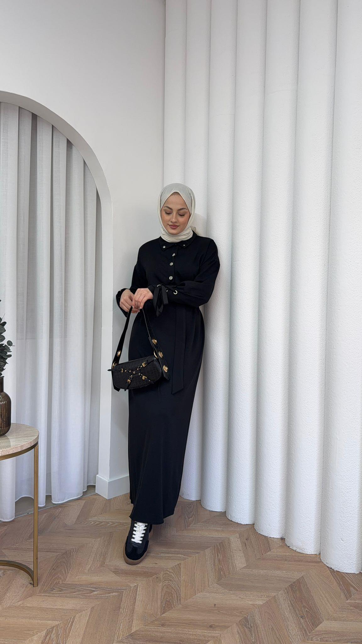 Button Detail Scuba Dress Black