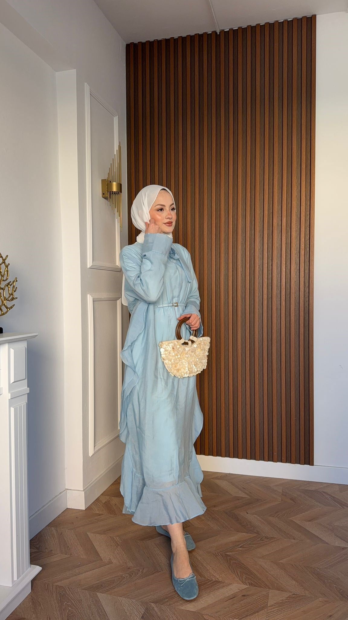 MEYSADESIGN DRESSES Mary Gizli Kemerli Tensel Vual Elbise Mavi