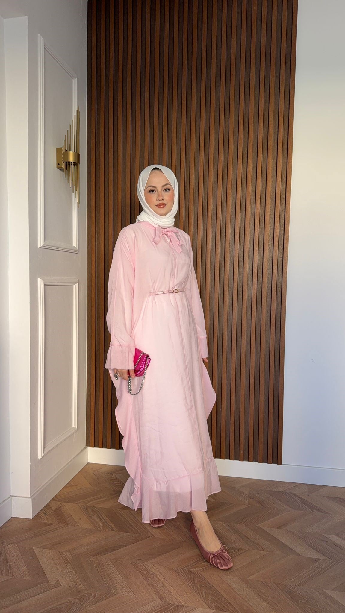 MEYSADESIGN DRESSES Mary Gizli Kemerli Tensel Vual Elbise Pembe