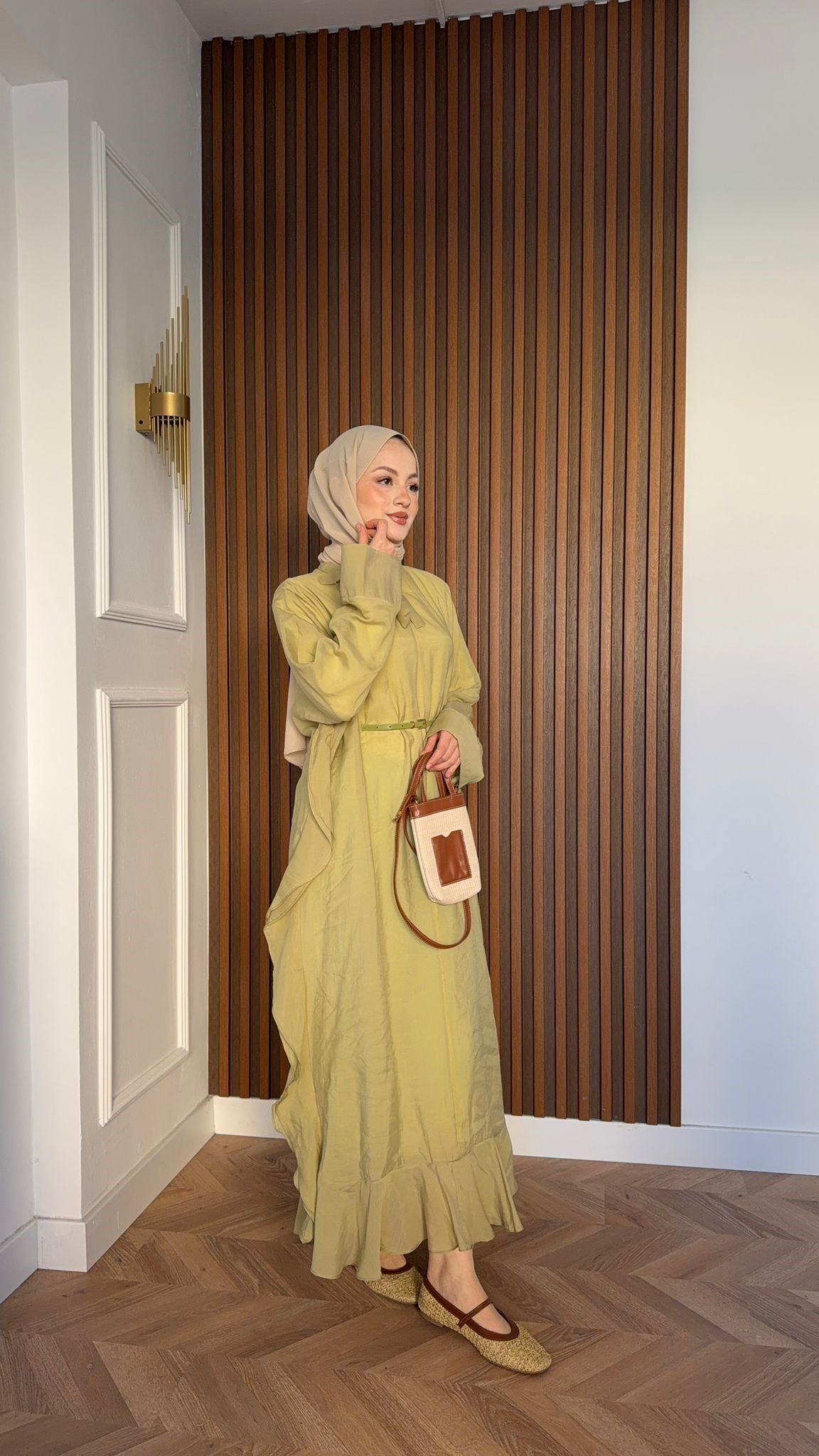 MEYSADESIGN DRESSES Mary Gizli Kemerli Tensel Vual Elbise Haki