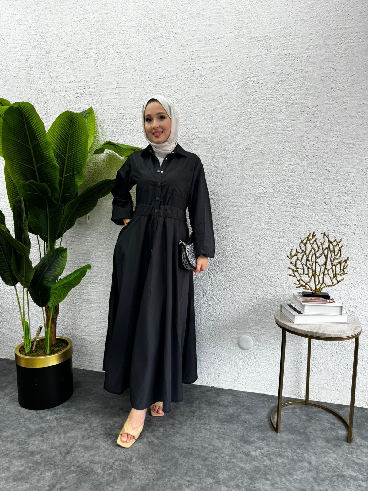 MEYSADESIGN ELBİSELER Muadil Çıtçıtlı Elbise Siyah