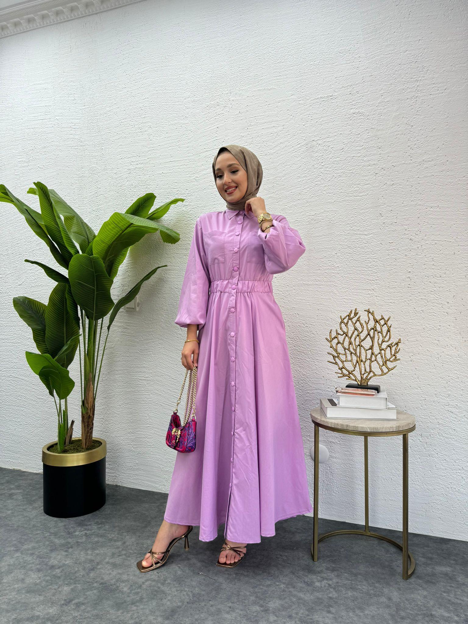 MEYSADESIGN ELBİSELER Muadil Çıtçıtlı Elbise Lila