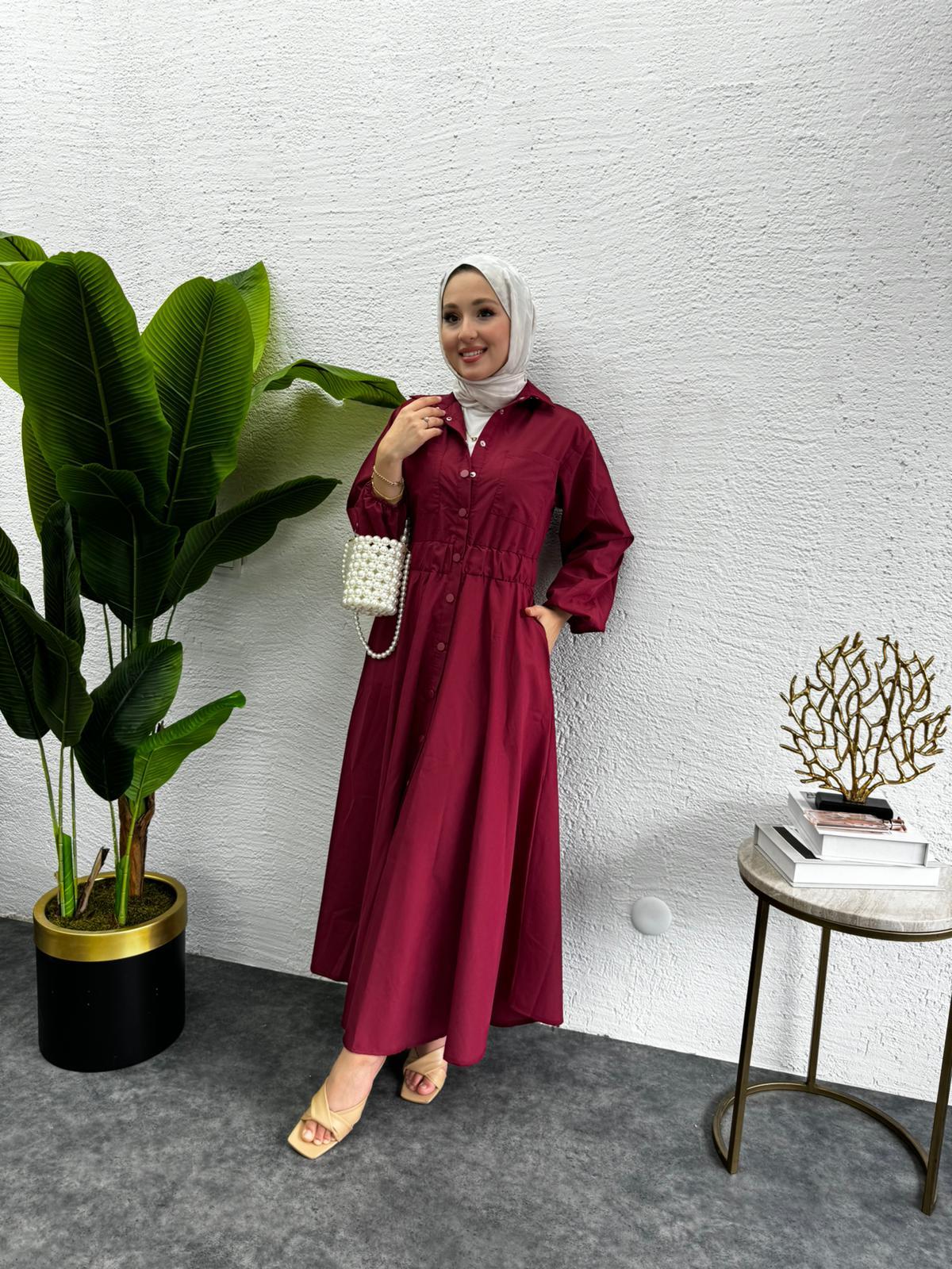 MEYSADESIGN ELBİSELER Muadil Çıtçıtlı Elbise Bordo