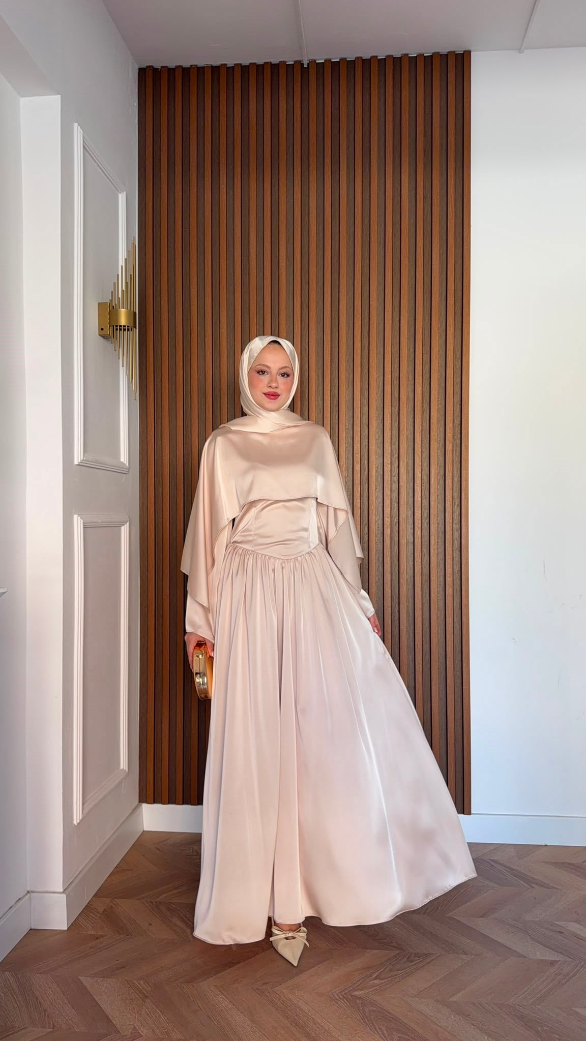 MEYSADESIGN ELBİSELER Pinky Saten Şallı Abiye Krem