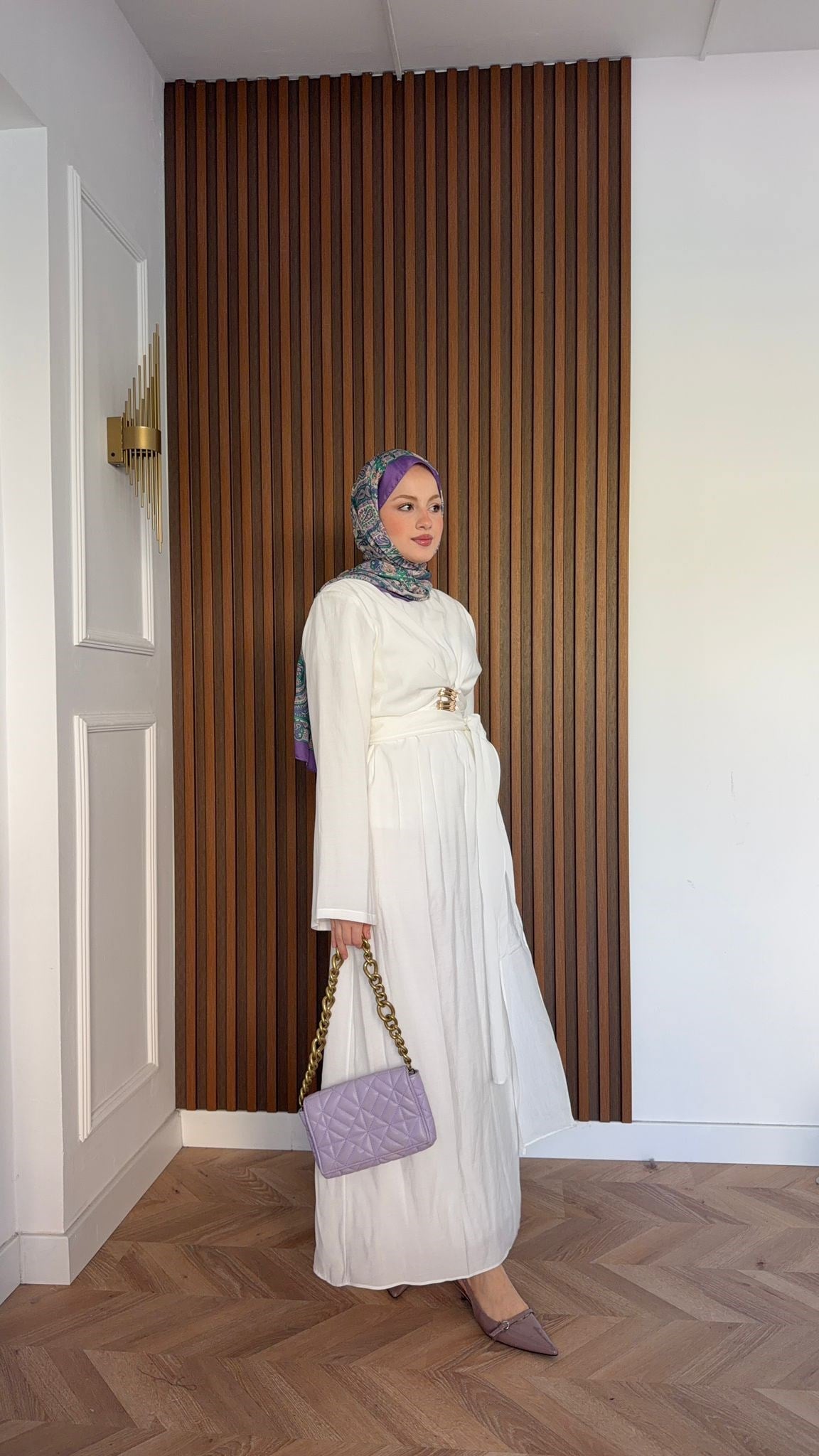 MEYSADESIGN ELBİSELER Princess Gold Tokalı Tensel Elbise Beyaz
