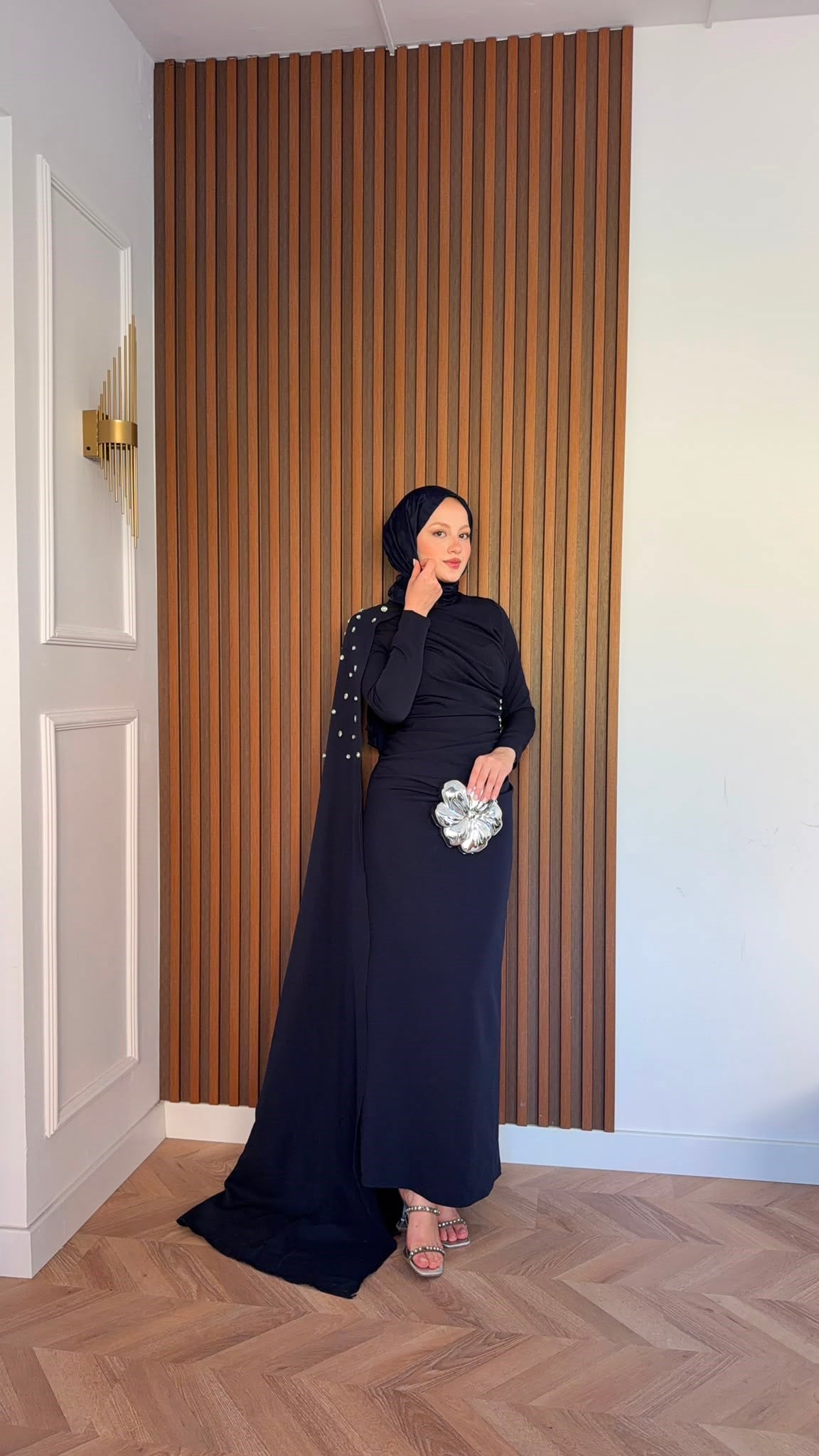 MEYSADESIGN ELBİSELER Qui Taşlı Abiye Lacivert