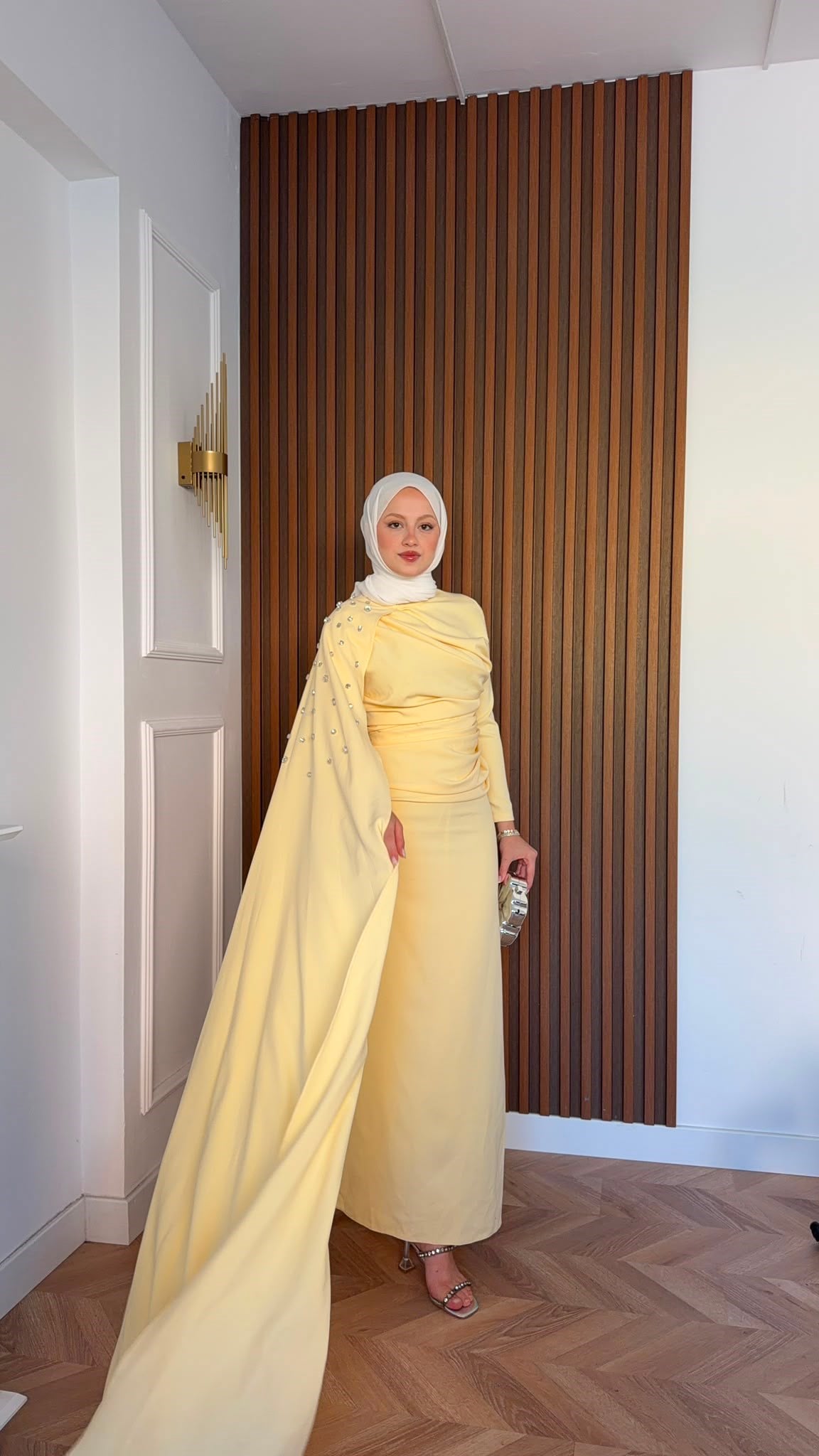 MEYSADESIGN ELBİSELER Qui Taşlı Abiye Sarı