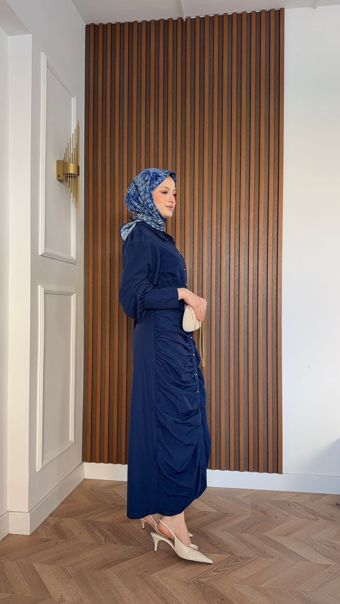 MEYSADESIGN ELBİSELER Retro Büzgülü Elbise Lacivert