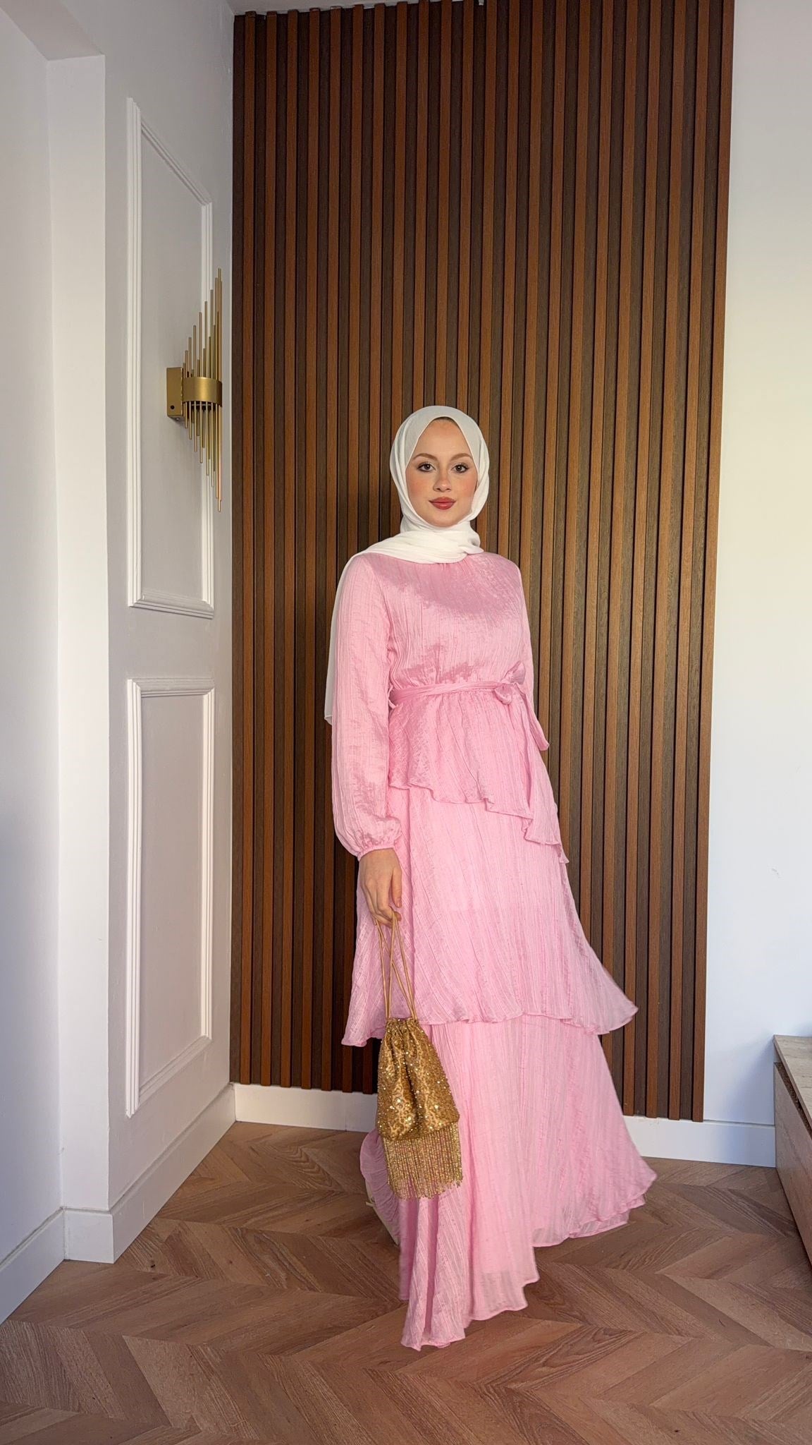 MEYSADESIGN ELBİSELER Rio Kat Kat Vual Elbise Pembe