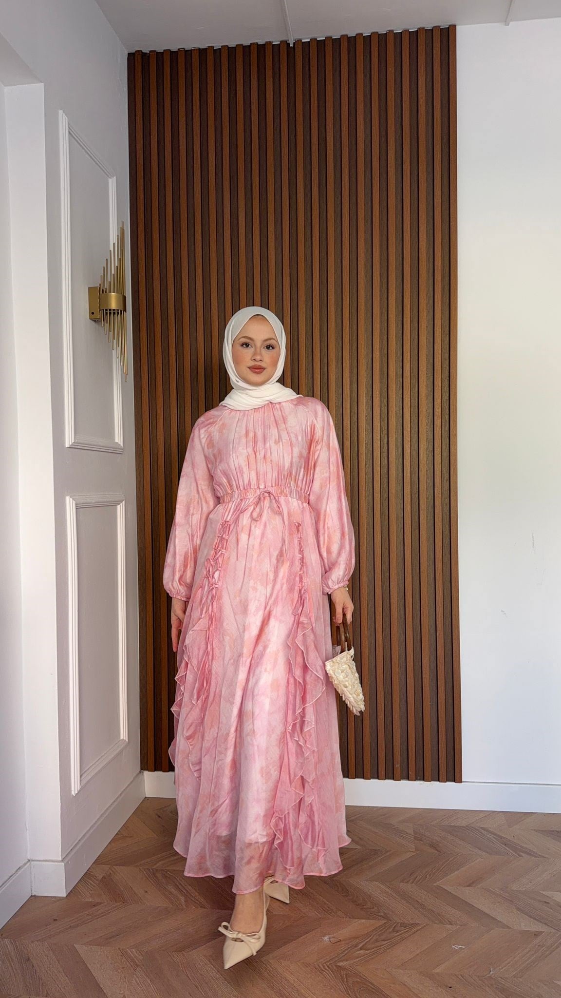 MEYSADESIGN ELBİSELER Salda Volanlı Elbise Pembe