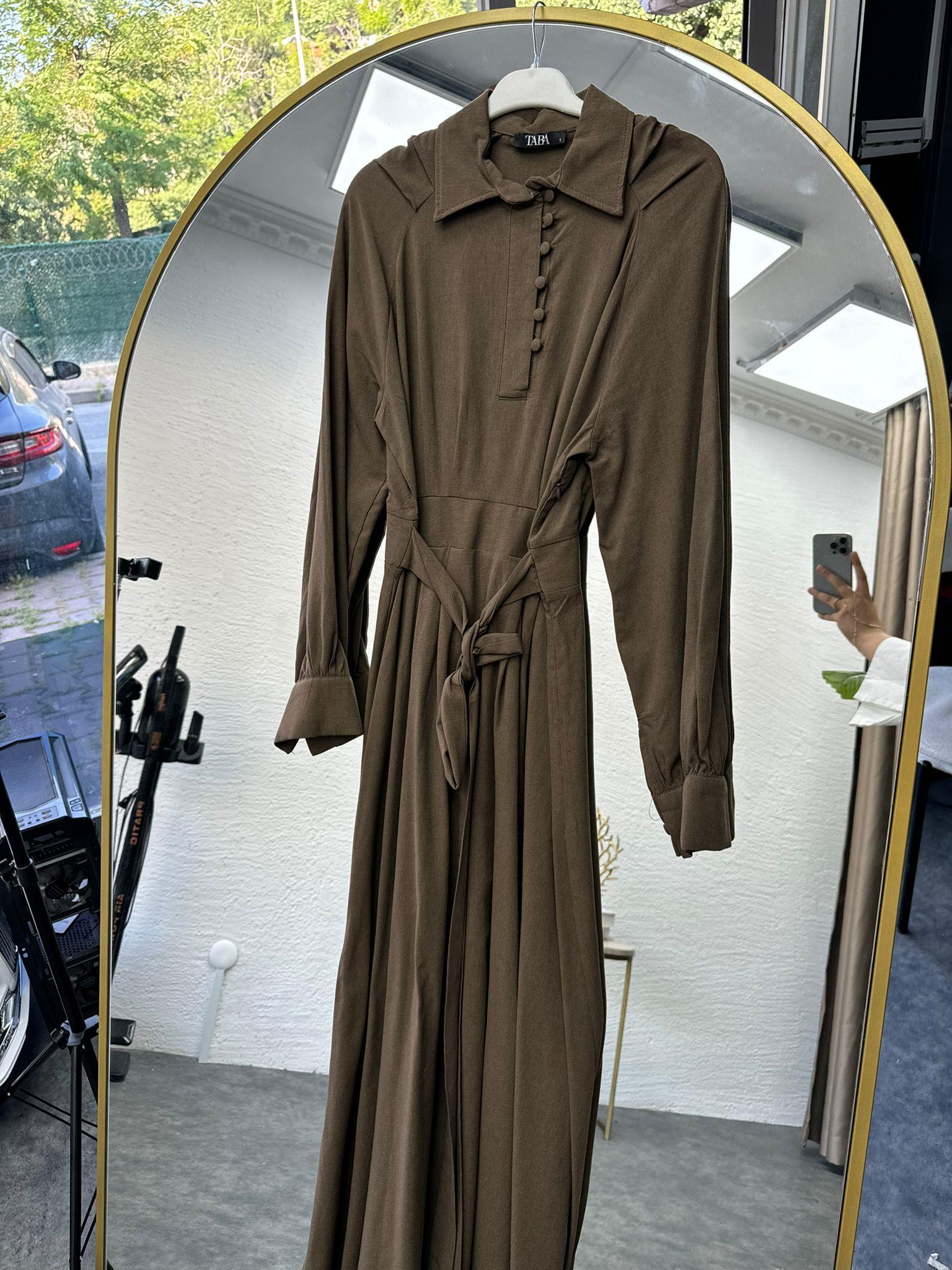 Sanya Linen Buttoned Dress Brown