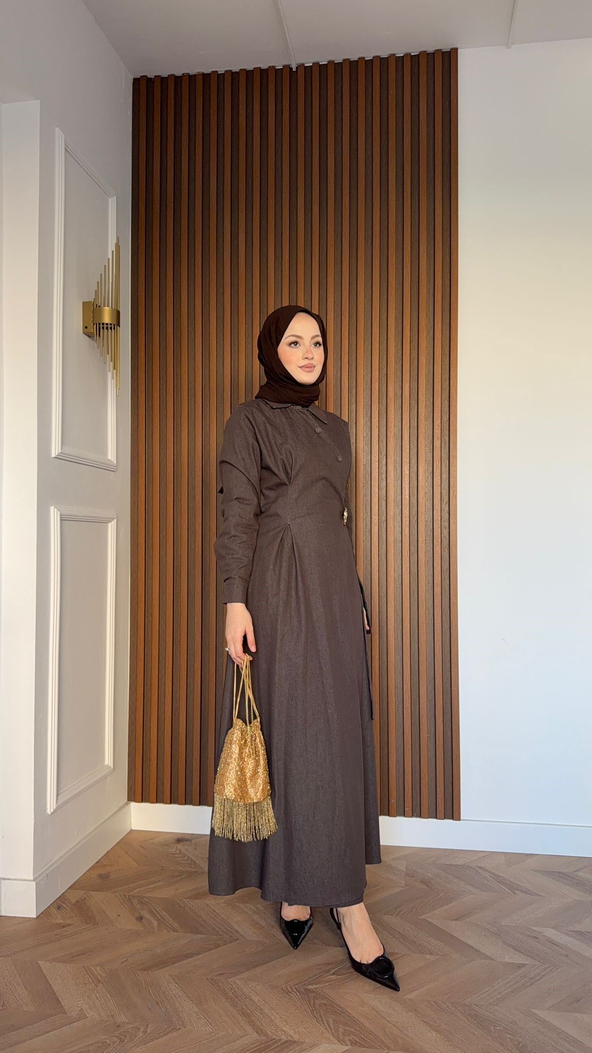 MEYSADESIGN DRESSES Sare Gül Broşlu Elbise Acı Kahve