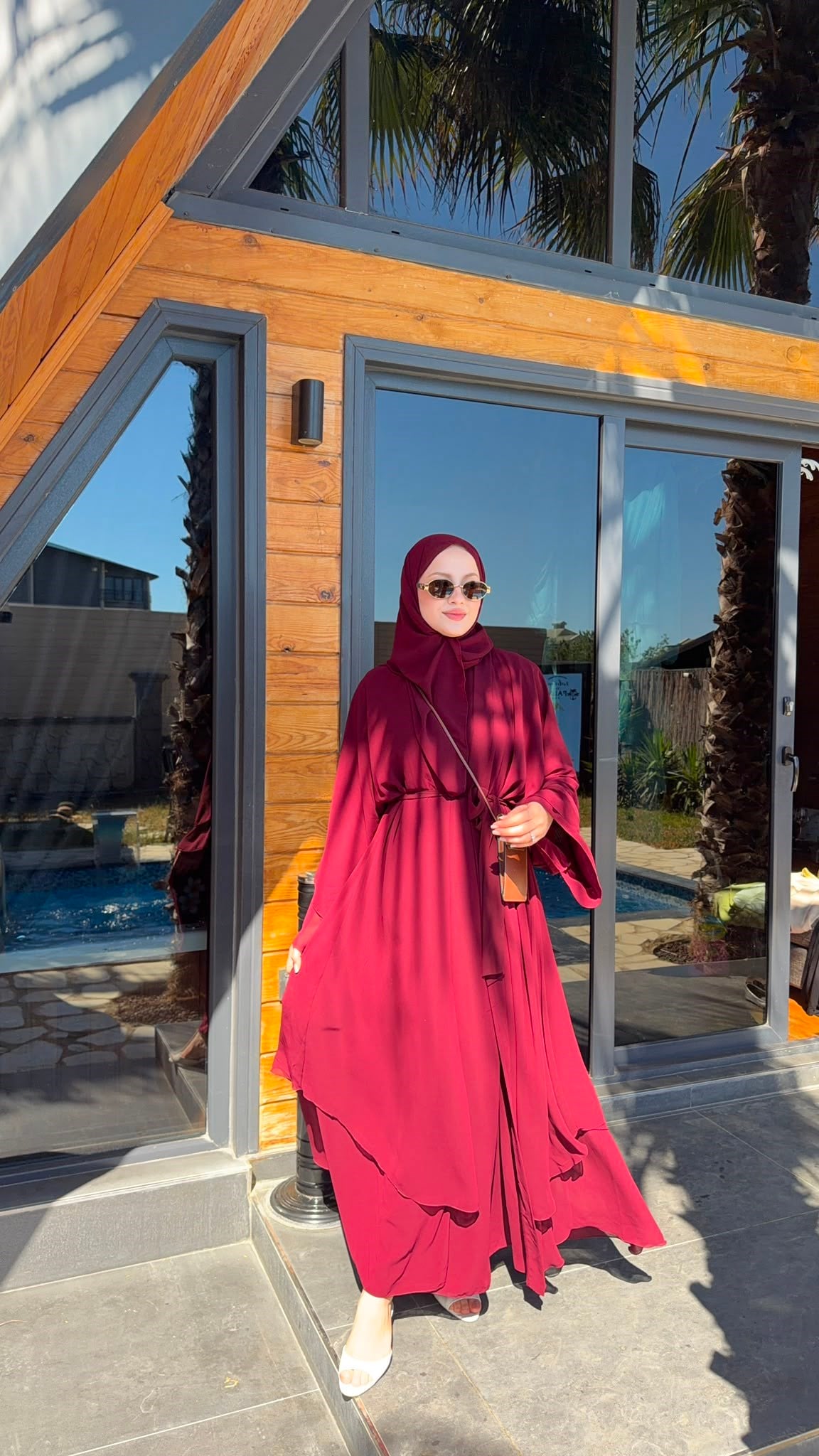 MEYSADESIGN ELBİSELER Sare Üç Parçalı Abaya Bordo