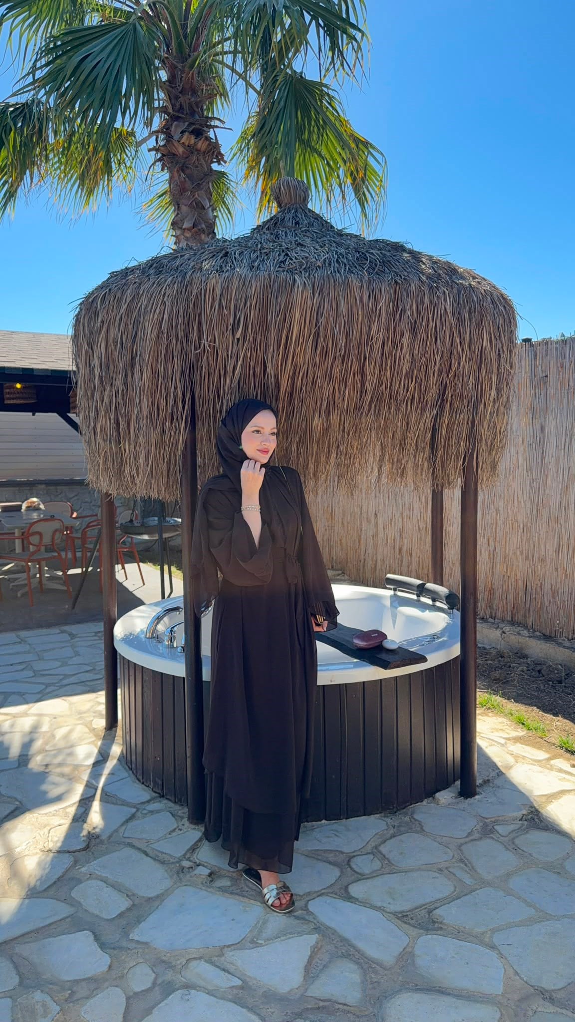 MEYSADESIGN ELBİSELER Sare Üç Parçalı Abaya Acı Kahve