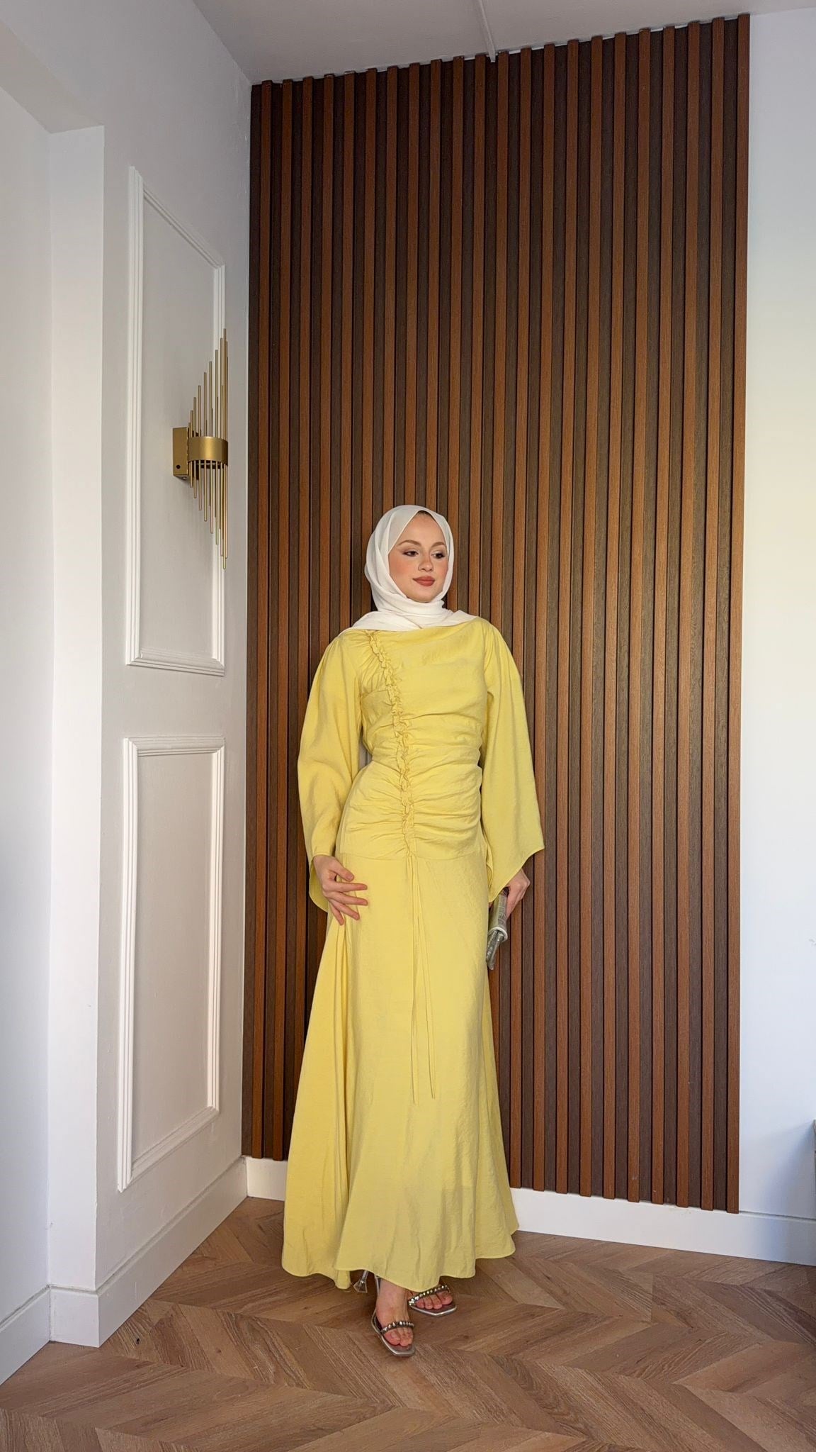 MEYSADESIGN DRESSES Selvi Büzgülü Tensel Elbise Yağ Yeşili