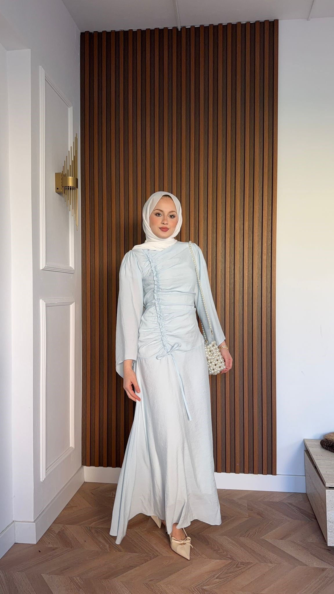 MEYSADESIGN ELBİSELER Selvi Büzgülü Tensel Elbise Bebe Mavisi