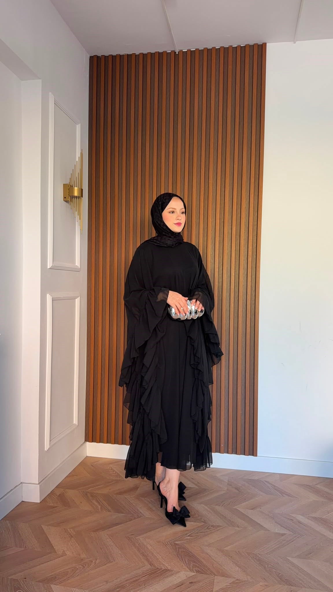 MEYSADESIGN ELBİSELER Şifon Katkat Abaya Siyah