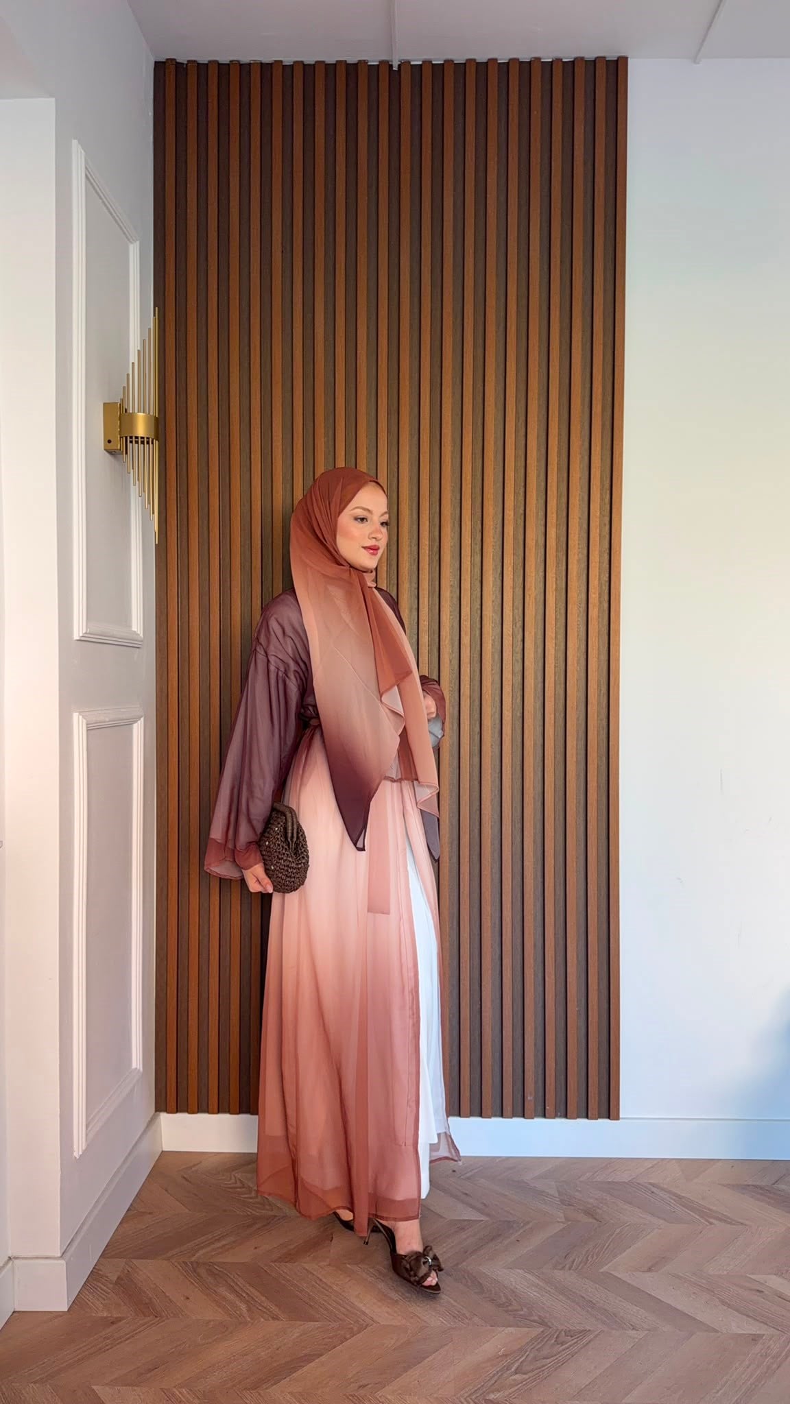 MEYSADESIGN ELBİSELER Soft Geçişli Şallı Abaya Kiremit