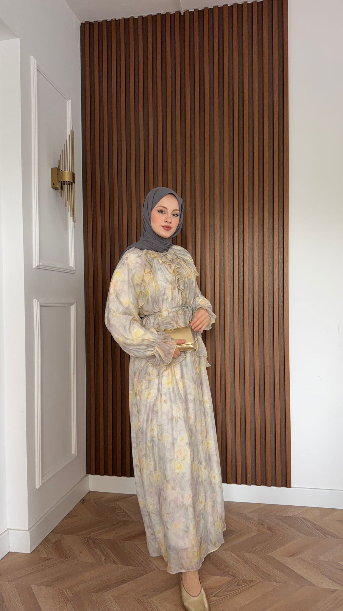MEYSADESIGN DRESSES Sui Çiçek Desenli Elbise Gri