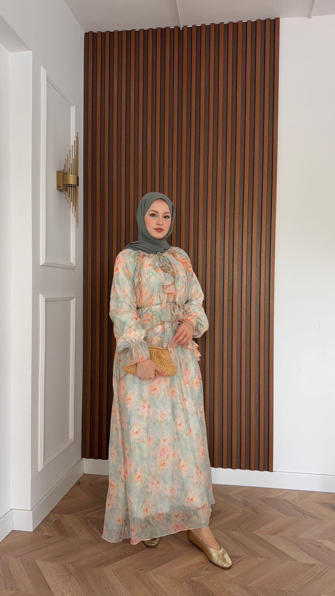 MEYSADESIGN DRESSES Sui Çiçek Desenli Elbise Mint Yeşili