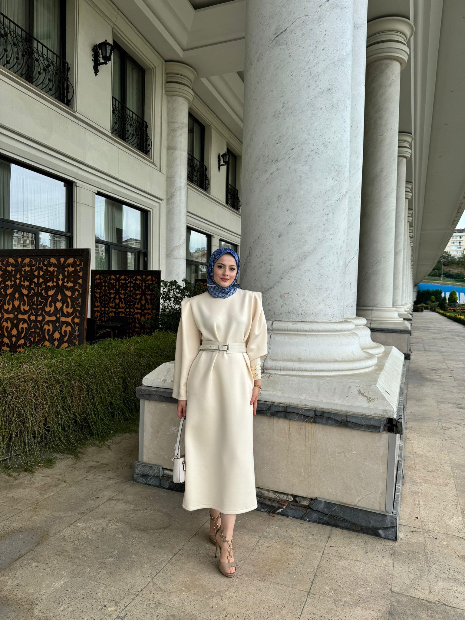 Padded Puff Scuba Fabric Dress White