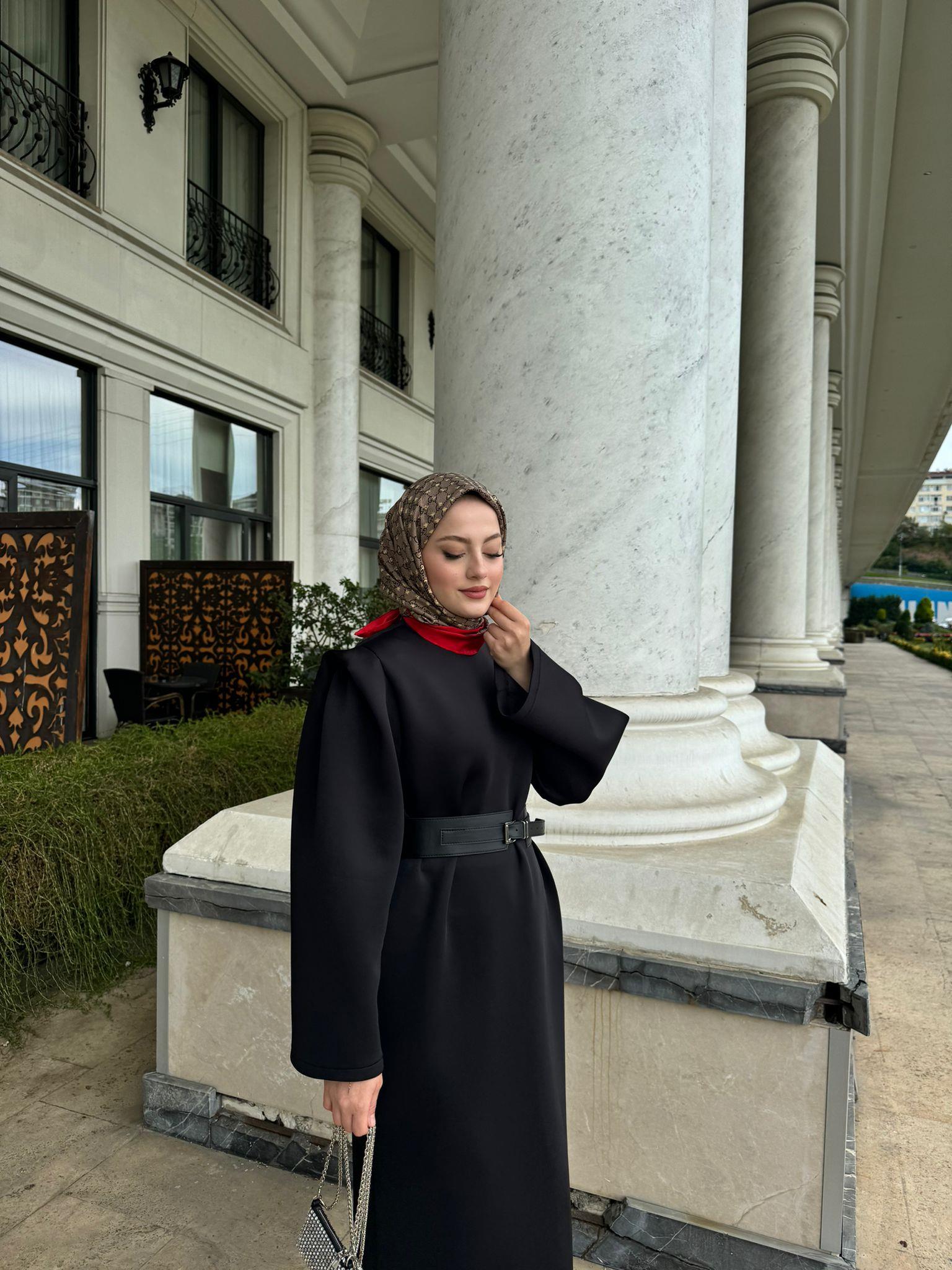 Padded Puff Scuba Fabric Dress Black