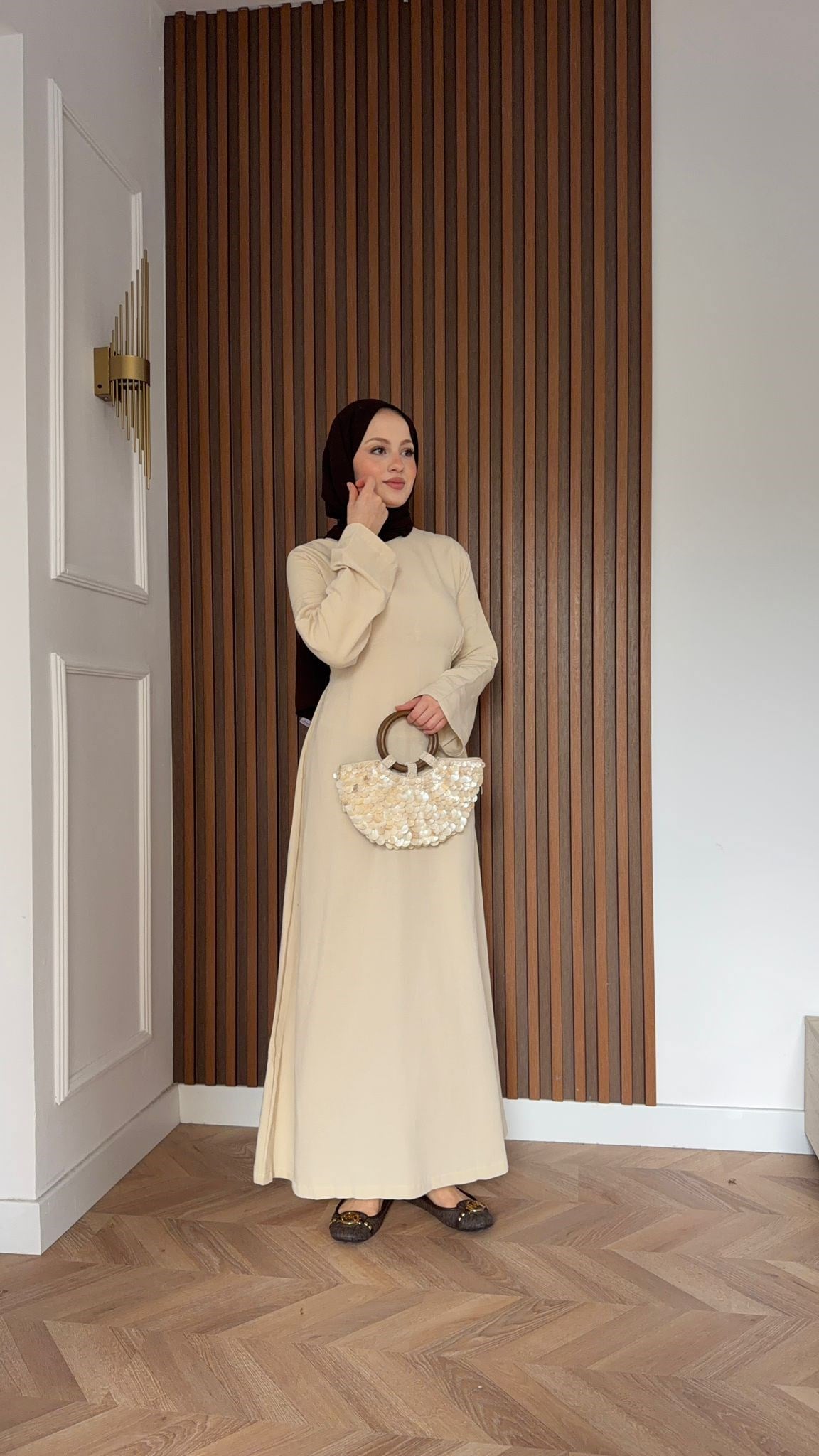 MEYSADESIGN ELBİSELER Yalıkavak Bel Detaylı Elbise Bej