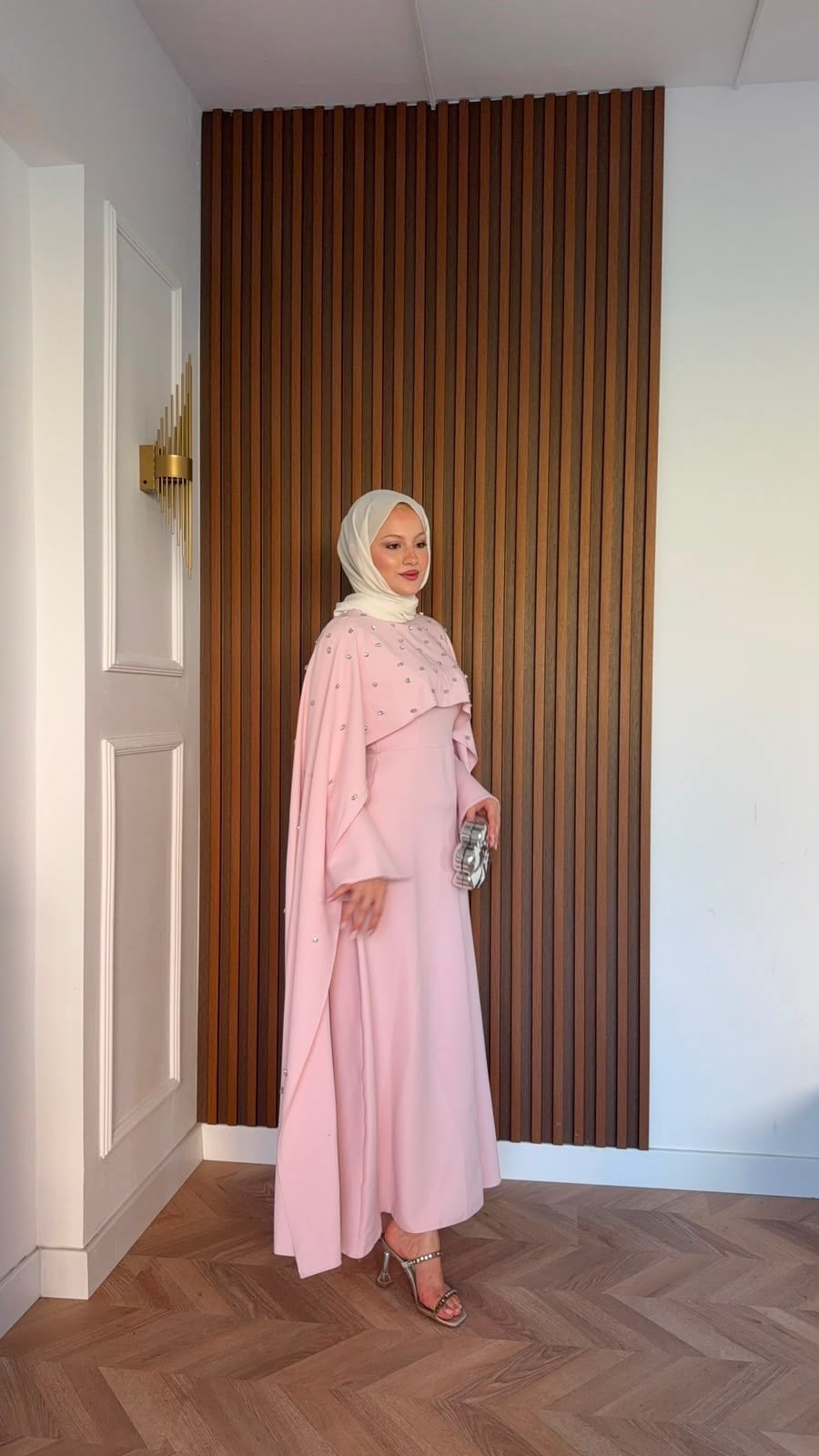 MEYSADESIGN ELBİSELER Yandan Önden Taşlı Abiye Pembe