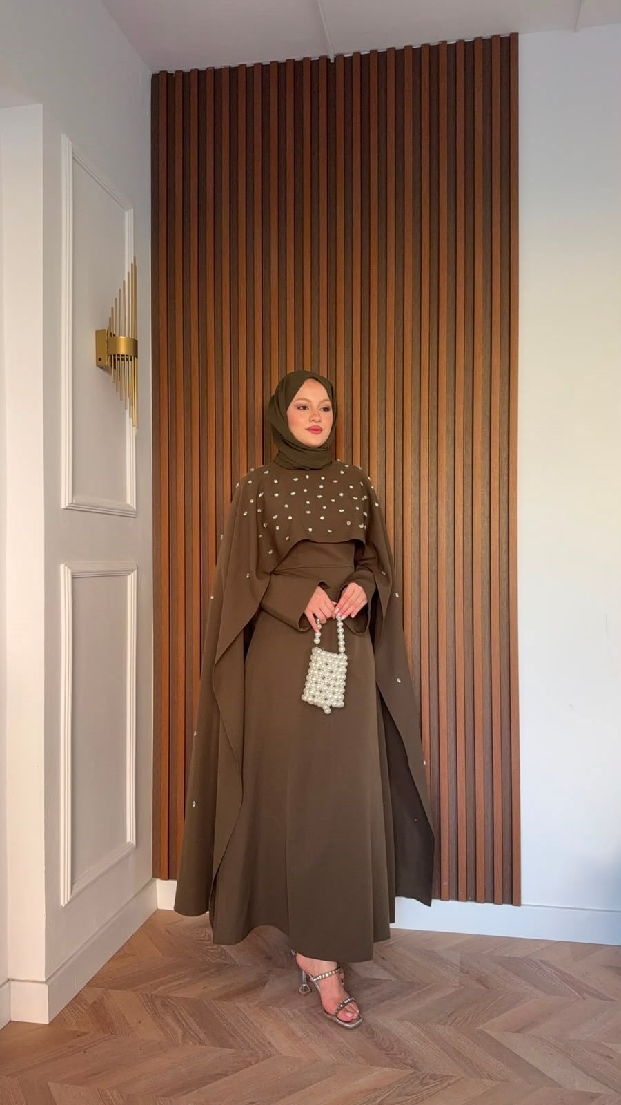 MEYSADESIGN ELBİSELER Yandan Önden Taşlı Abiye Haki