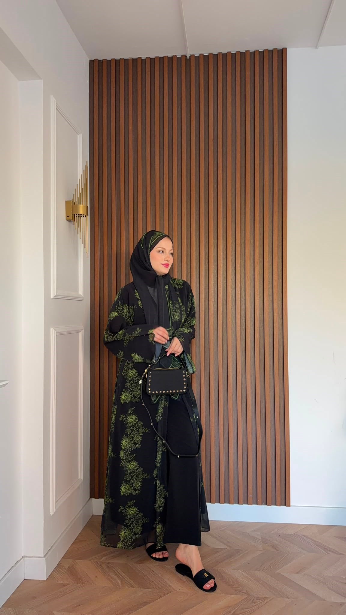MEYSADESIGN ELBİSELER Yeşil Çiçekli Şallı Abaya Takımı