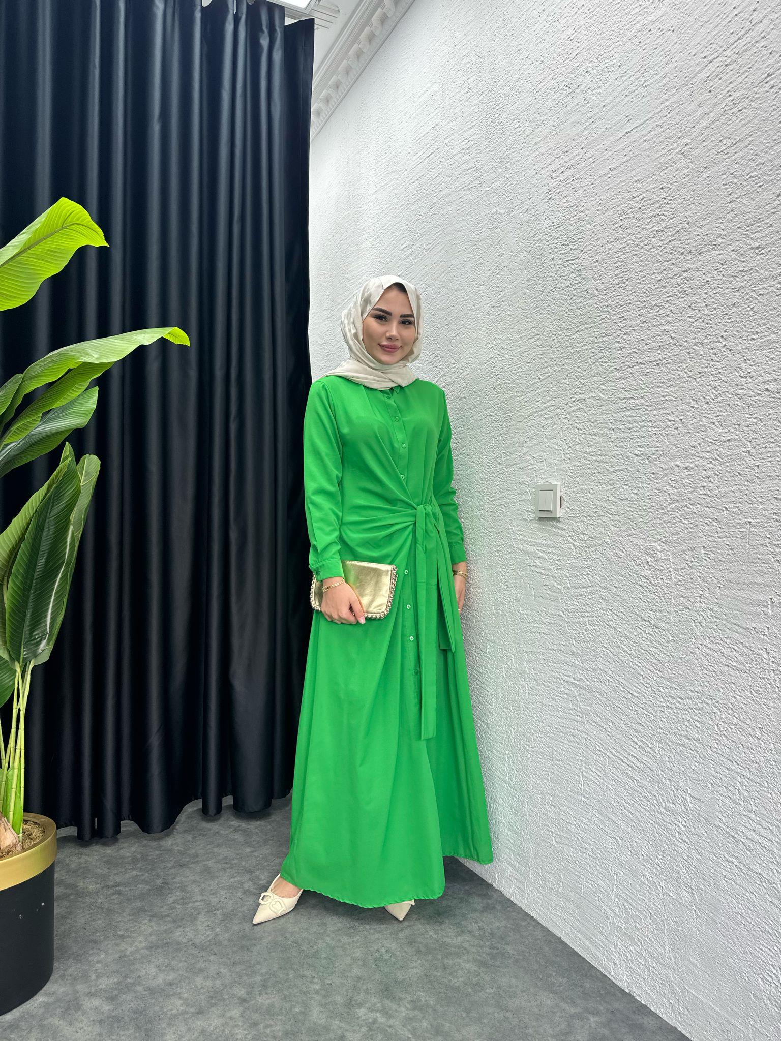 Zisy Waist-Tie Dress Poplin Dress Benetton Green