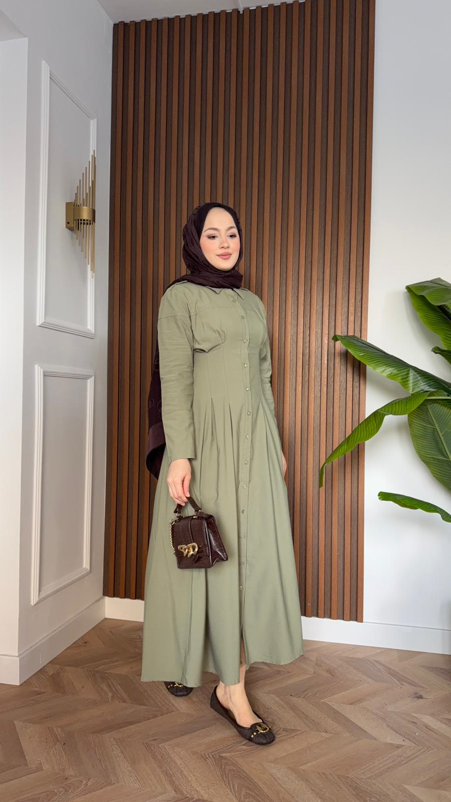 ZR-Inspired Darted Dress – Olive Green