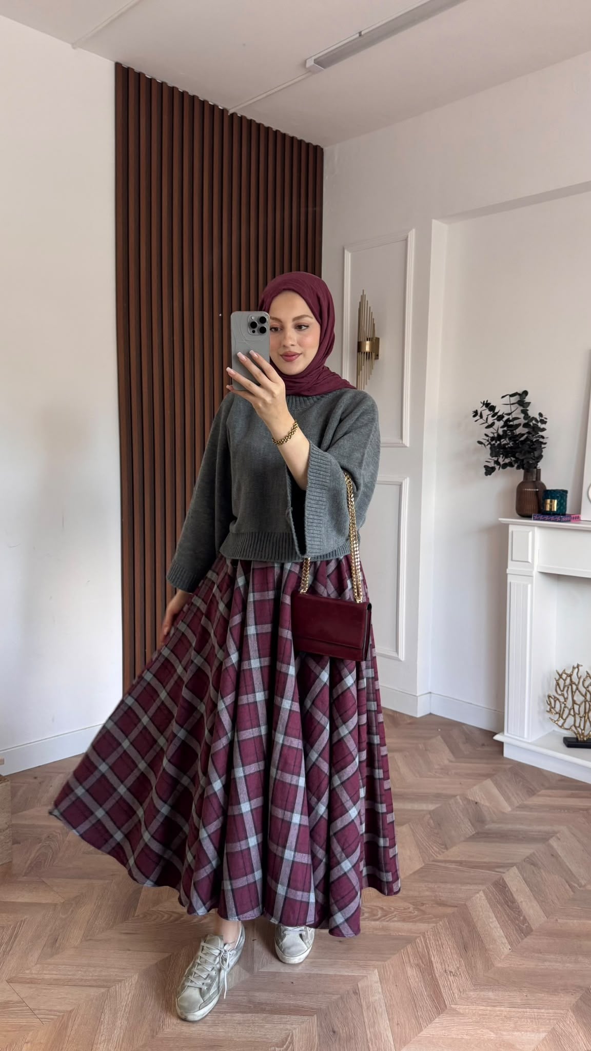 MEYSADESIGN ETEK Ekose Etek Bordo Desenli