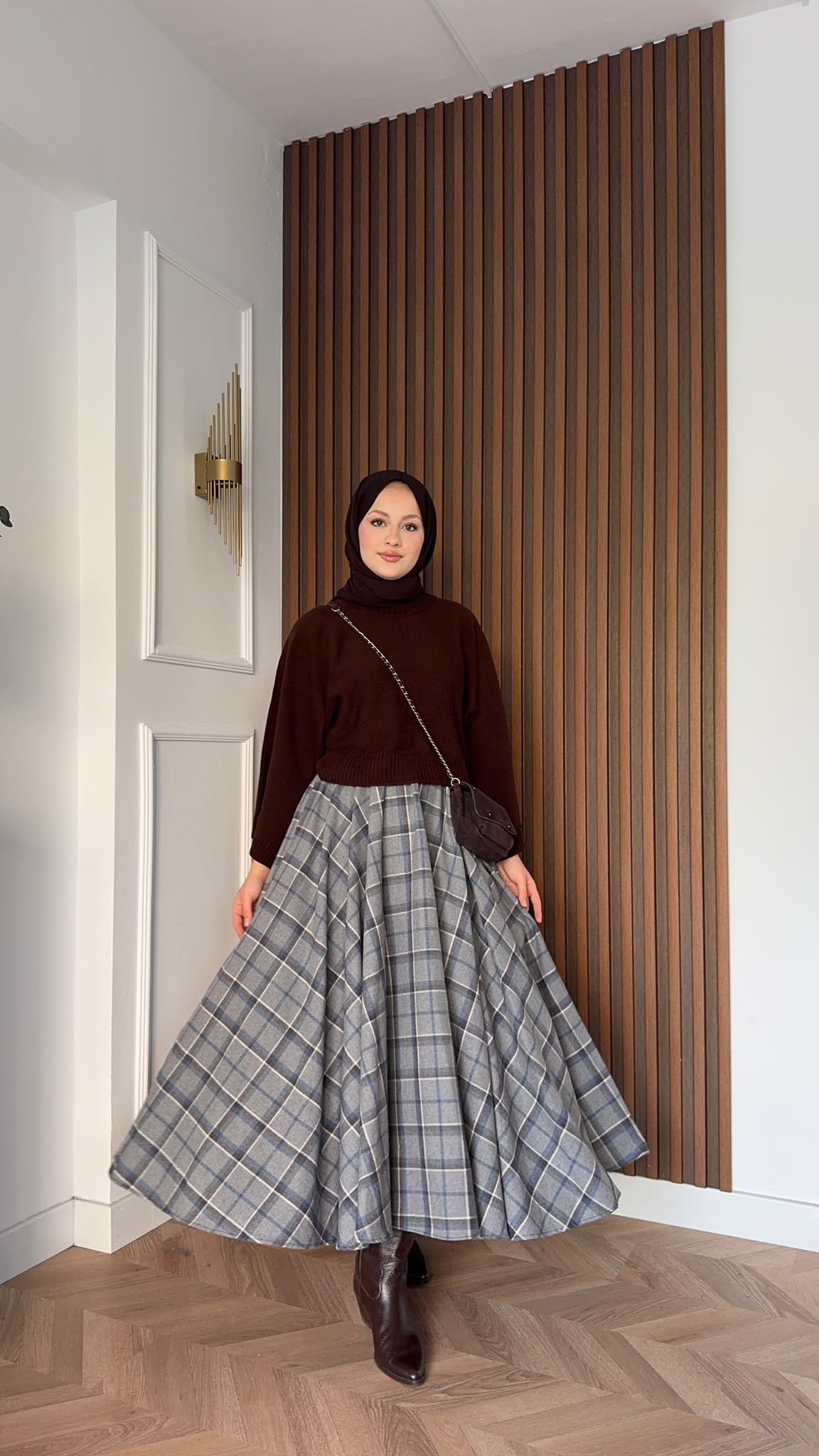 MEYSADESIGN ETEK Ekose Etek Gri Mavi Desenli