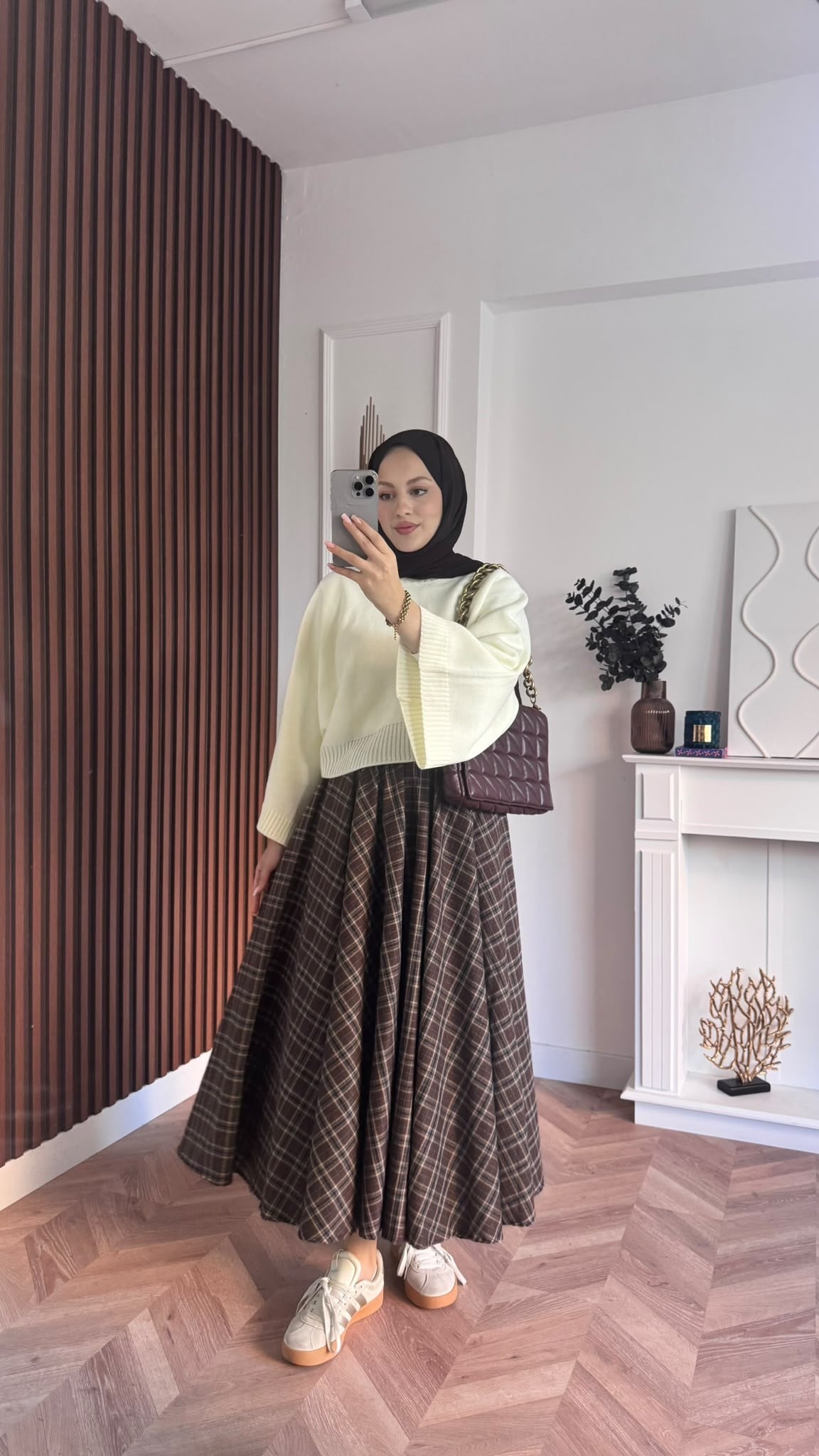 MEYSADESIGN ETEK Ekose Etek Kahve Siyah Desenli