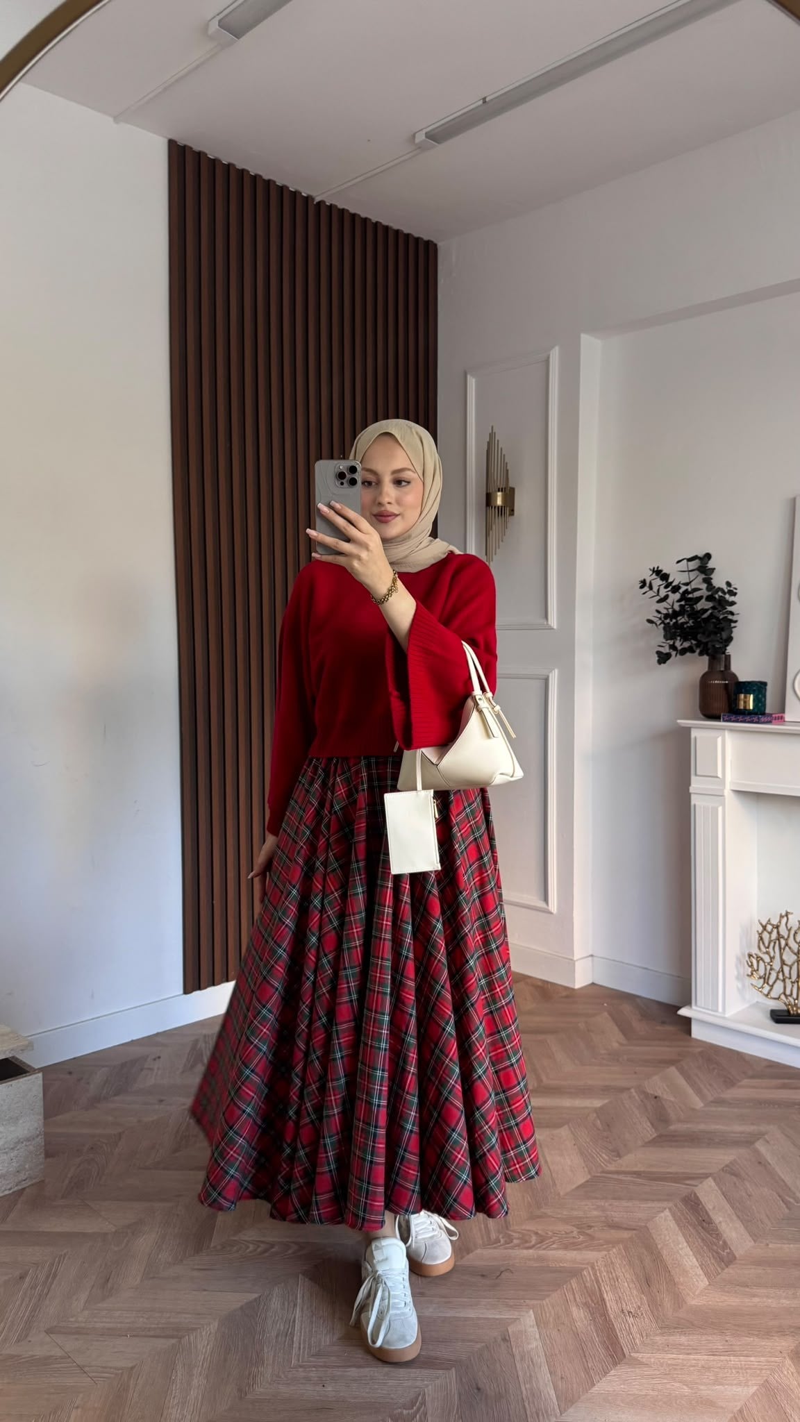 MEYSADESIGN ETEK Ekose Etek Kırmızı Desenli