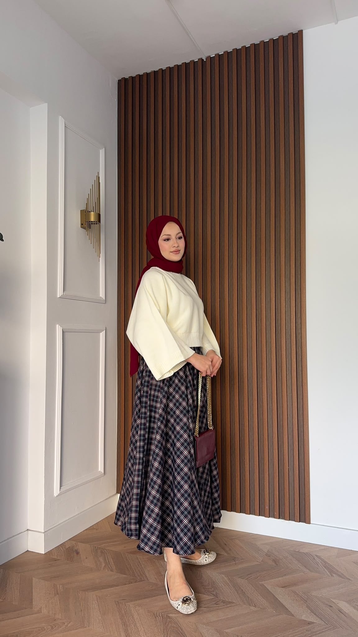 MEYSADESIGN ETEK Ekose Etek Lacivert Kırmızı Desenli