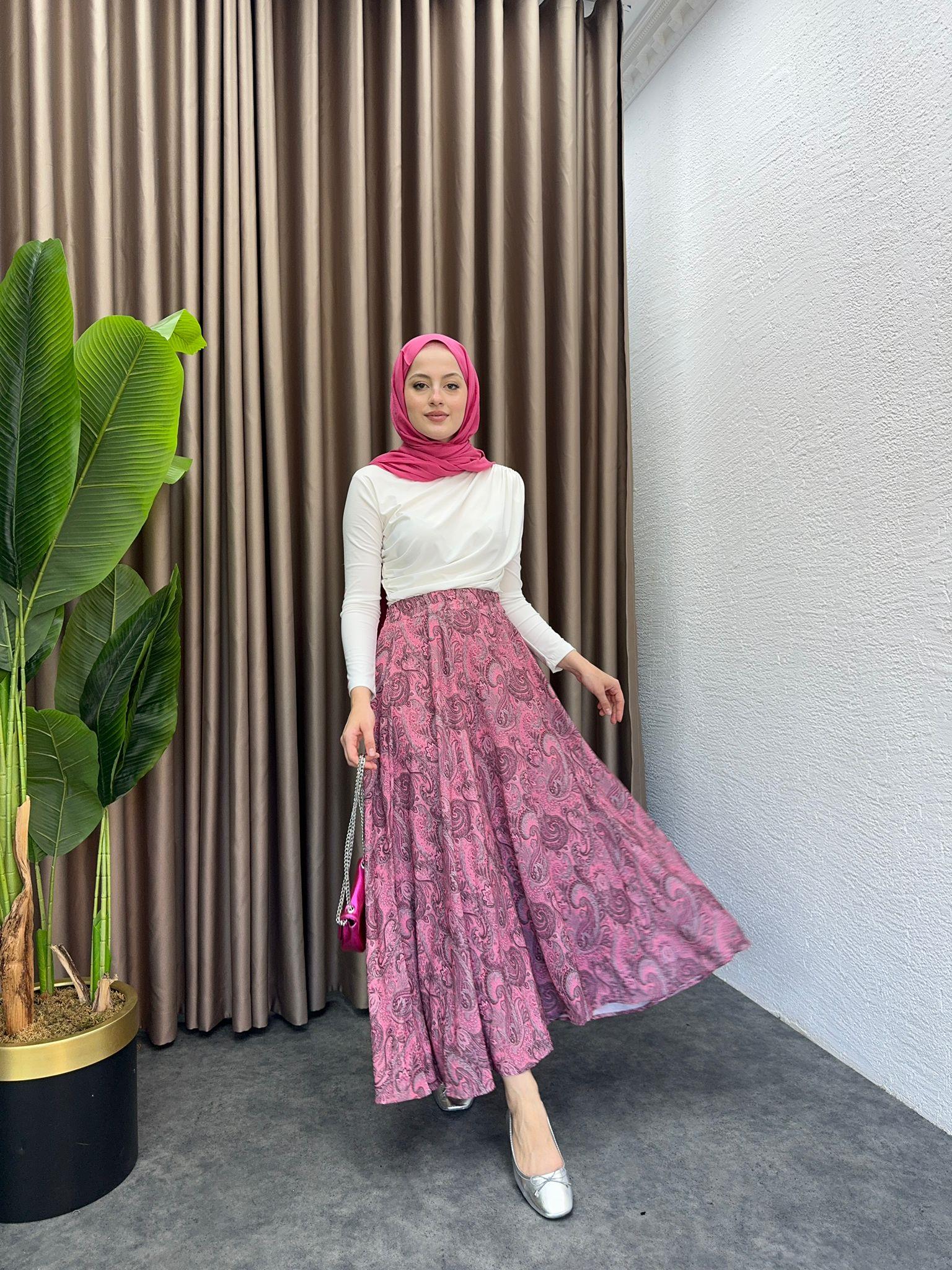 Ethnic Patterned Chiffon Skirt Pink
