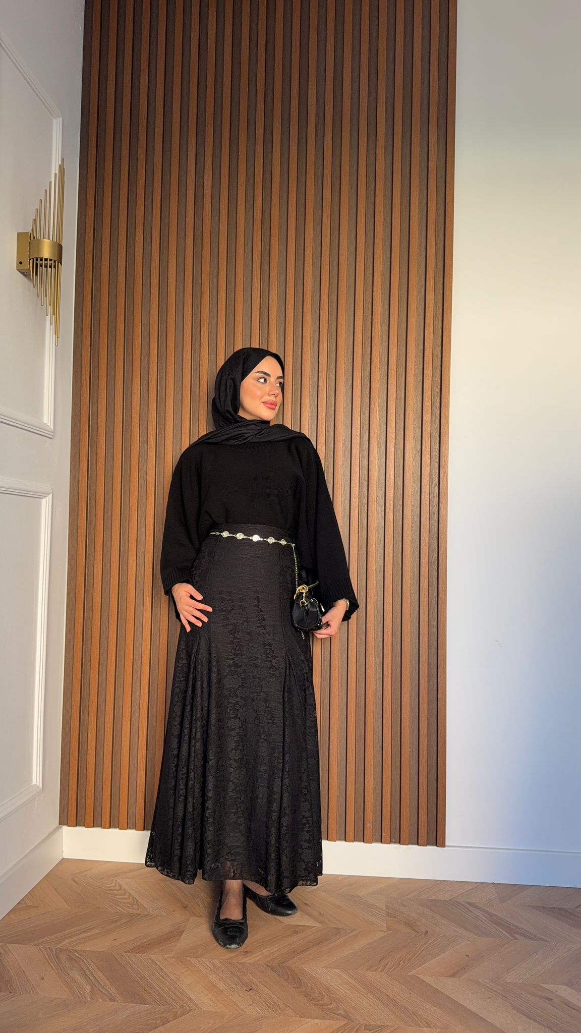 MEYSADESIGN SKIRTS Kemerli Güpürlü Dantel Etek Siyah