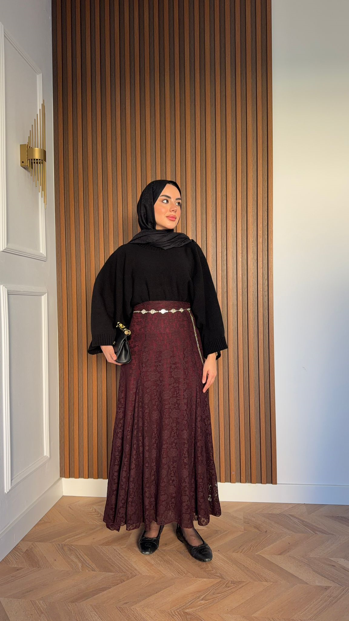 MEYSADESIGN SKIRTS Kemerli Güpürlü Dantel Etek Bordo