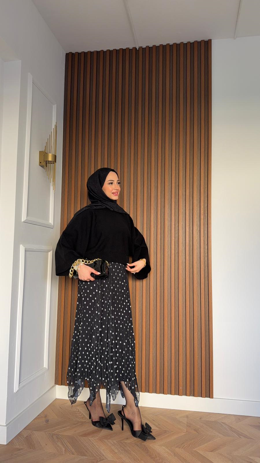MEYSADESIGN SKIRTS Puantiyeli Asimetrik Şifon Etek Siyah