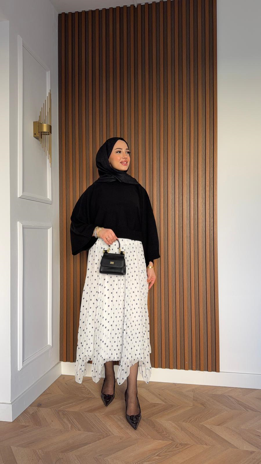 MEYSADESIGN SKIRTS Puantiyeli Asimetrik Şifon Etek Beyaz