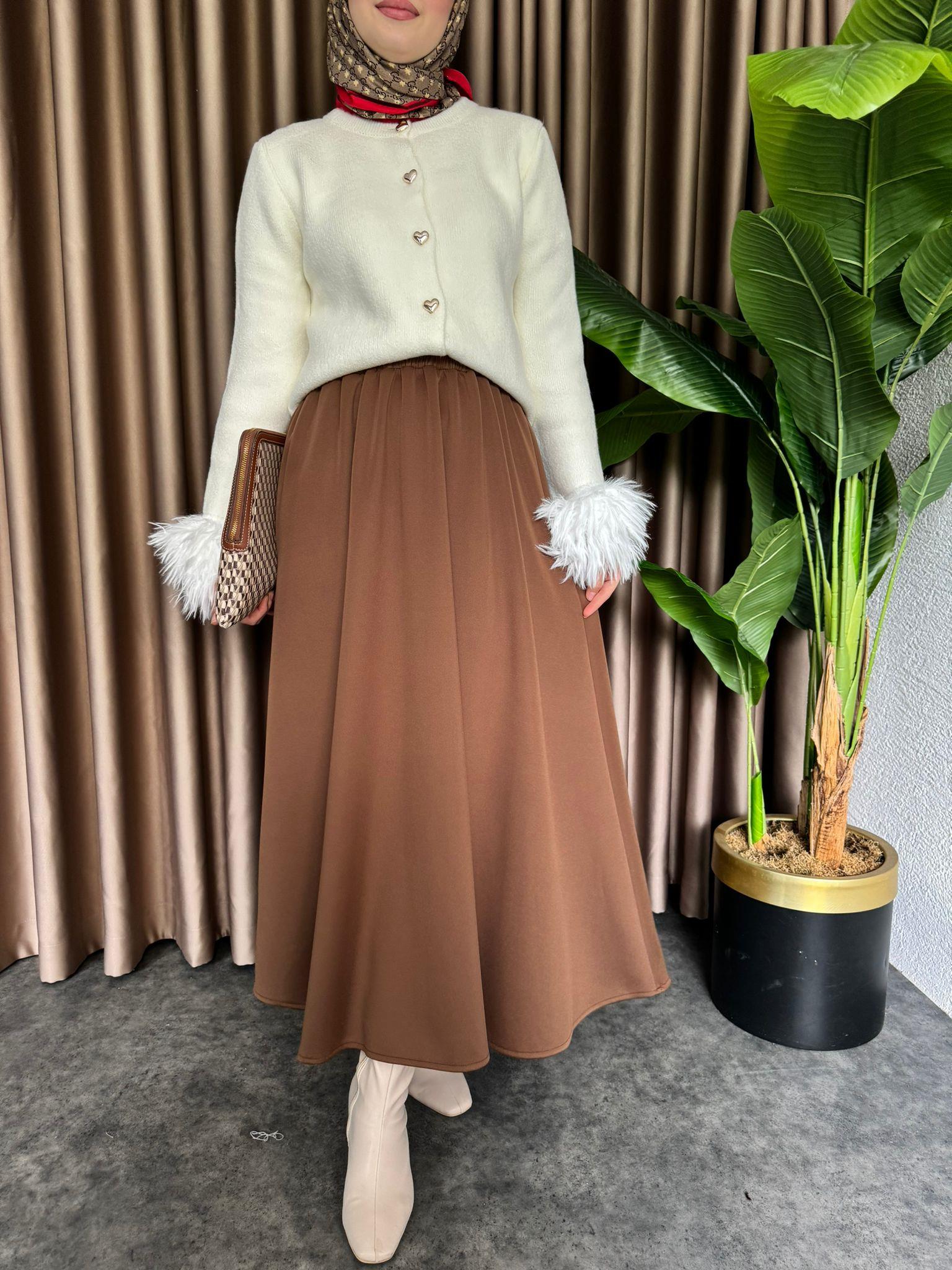 Puff Scuba Fabric Skirt Brown
