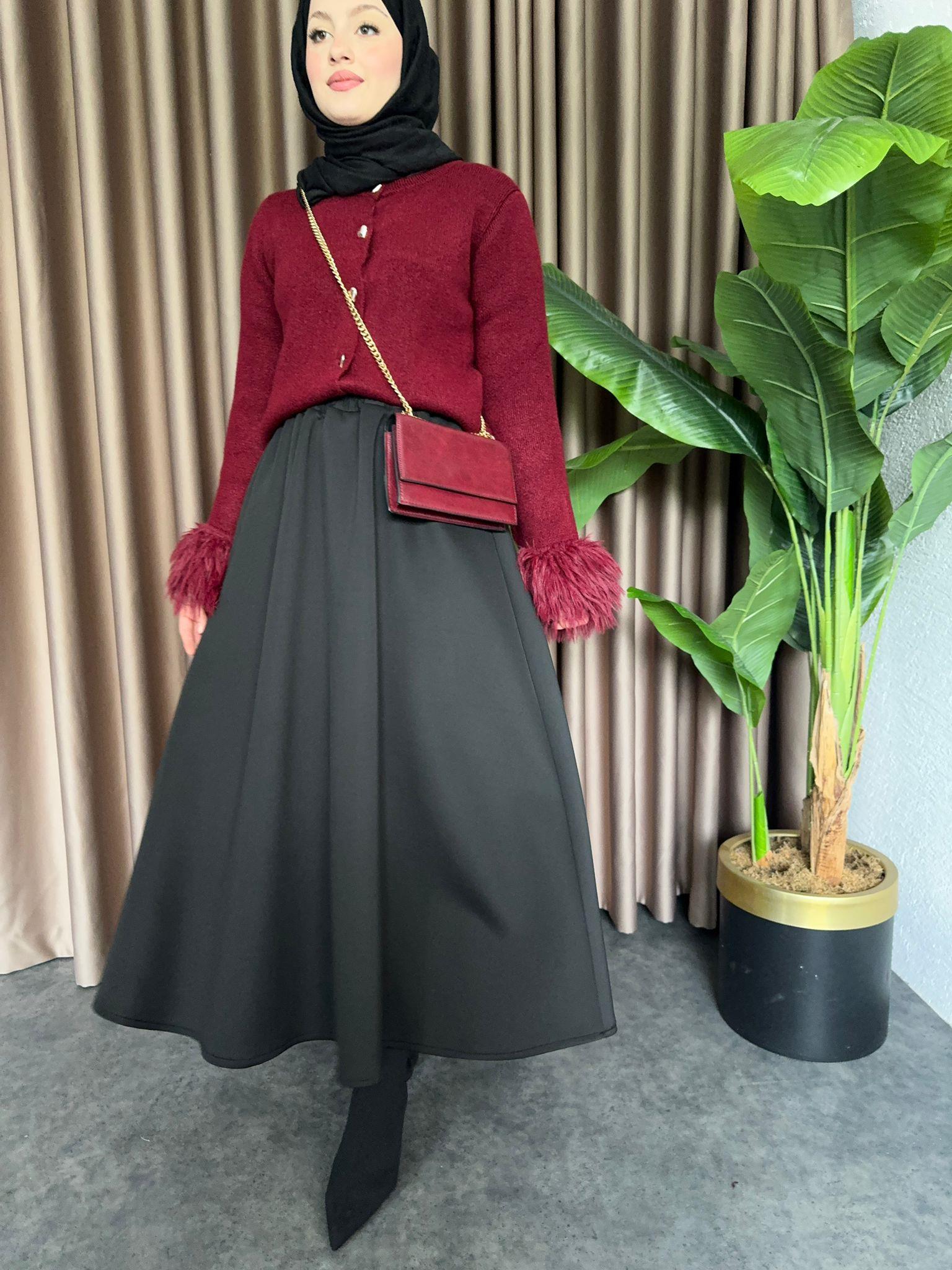 Puff Scuba Fabric Skirt Black