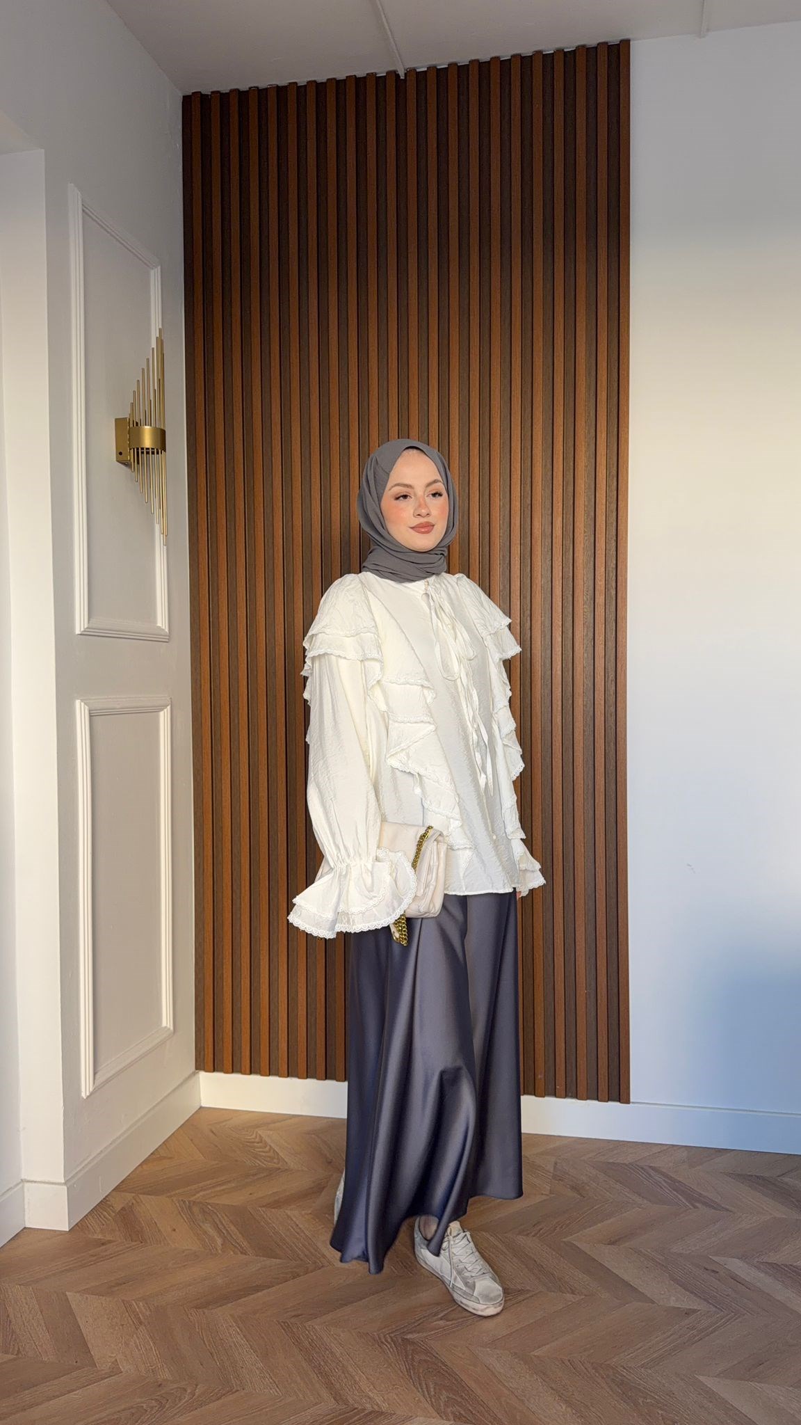 MEYSADESIGN SKIRTS Rami Saten Kalem Etek Gri
