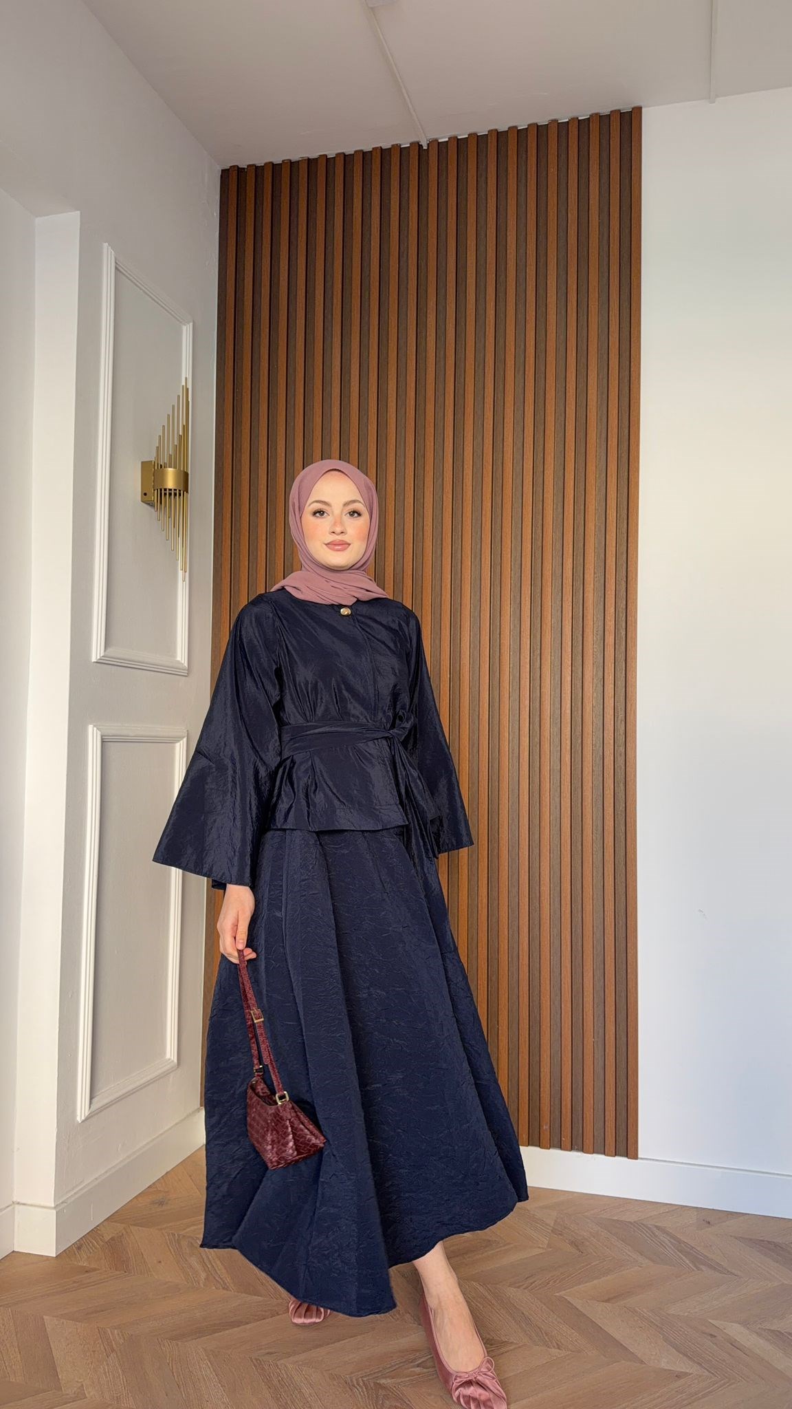 MEYSADESIGN SKIRT SETS Bağlamalı Cupra Kraş Eekli Takım Lacivert