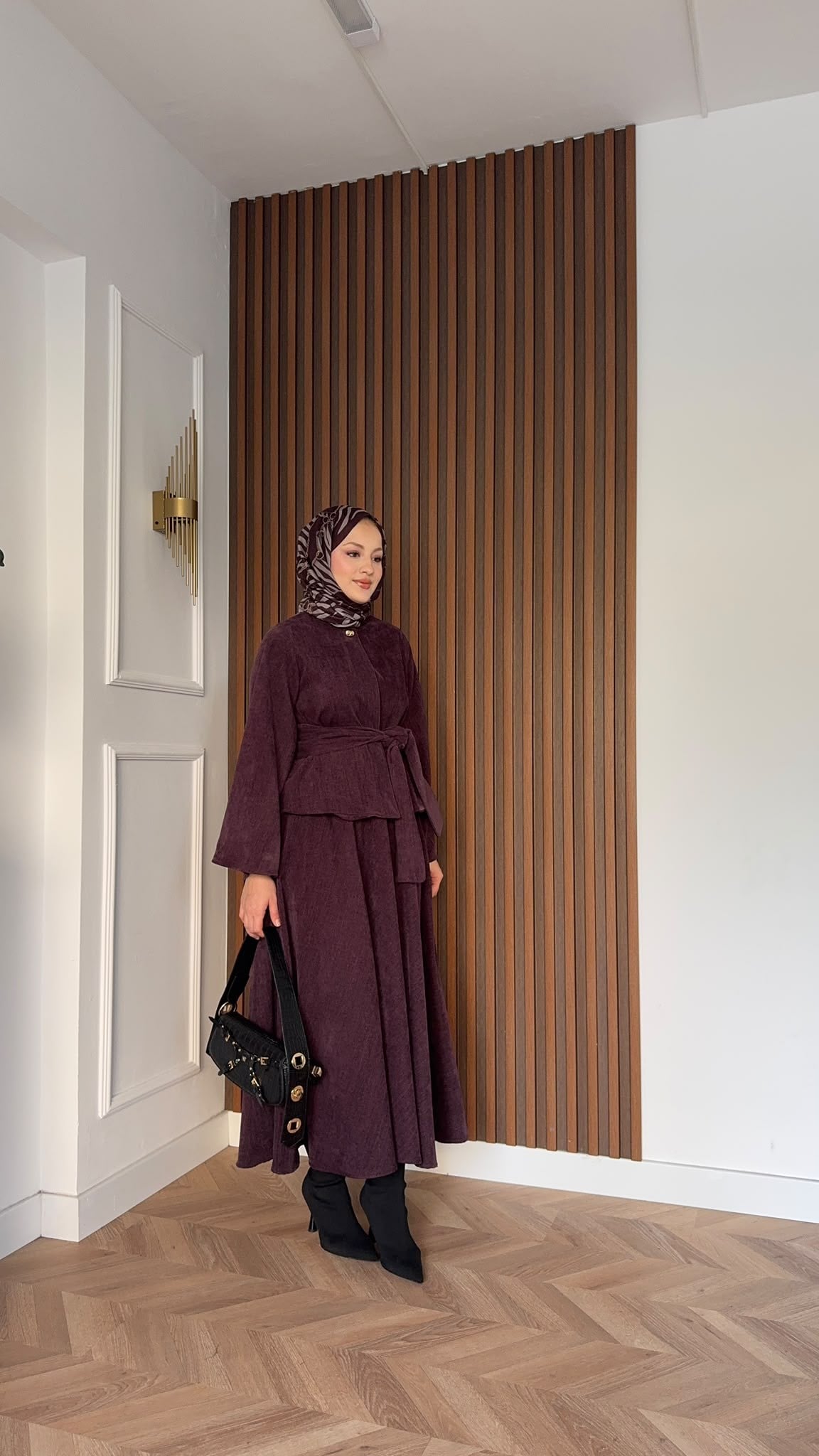 MEYSADESIGN ETEK TAKIM Bağlamalı Tek Düğmeli Etekli Takım Mürdüm
