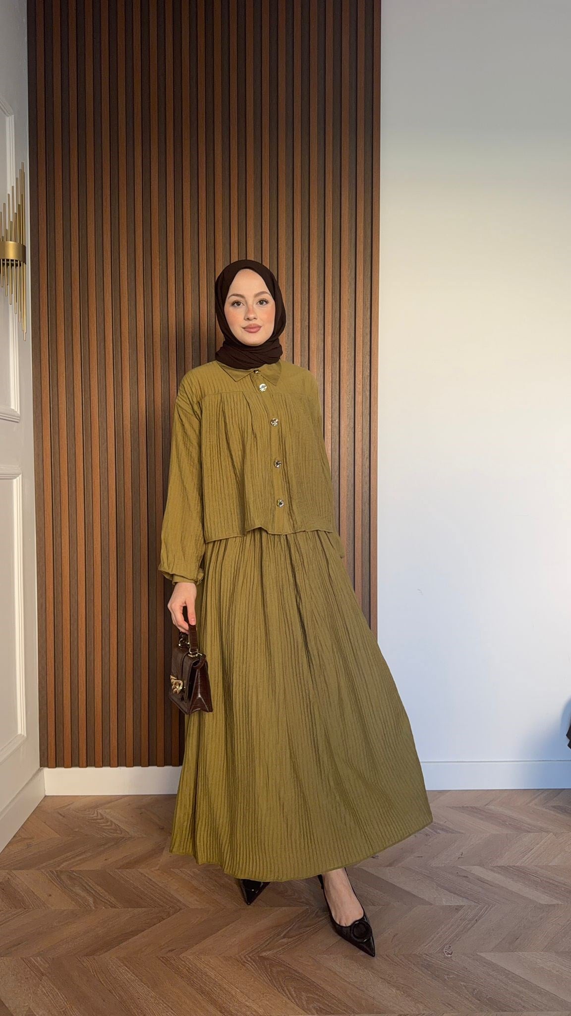 MEYSADESIGN SKIRT SETS Beril Vual Etekli Takım Yağ Yeşili